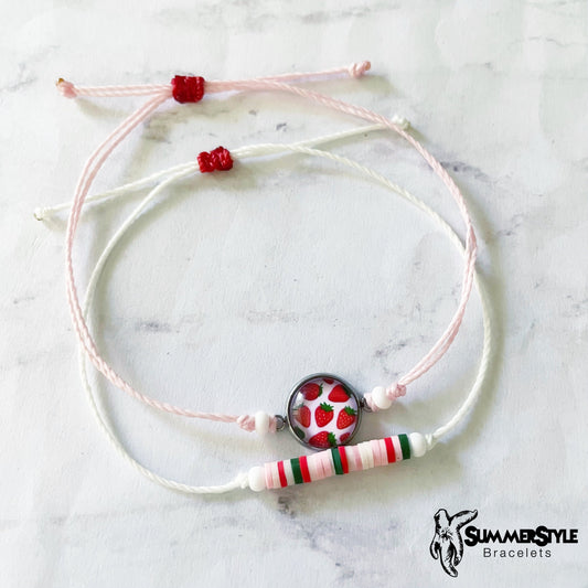 Pink Strawberry Adjustable Waterproof Bracelet Pack, Strawberry Gift, Strawberry Bracelet, Heishi Bracelet, SummerStyle Bracelets