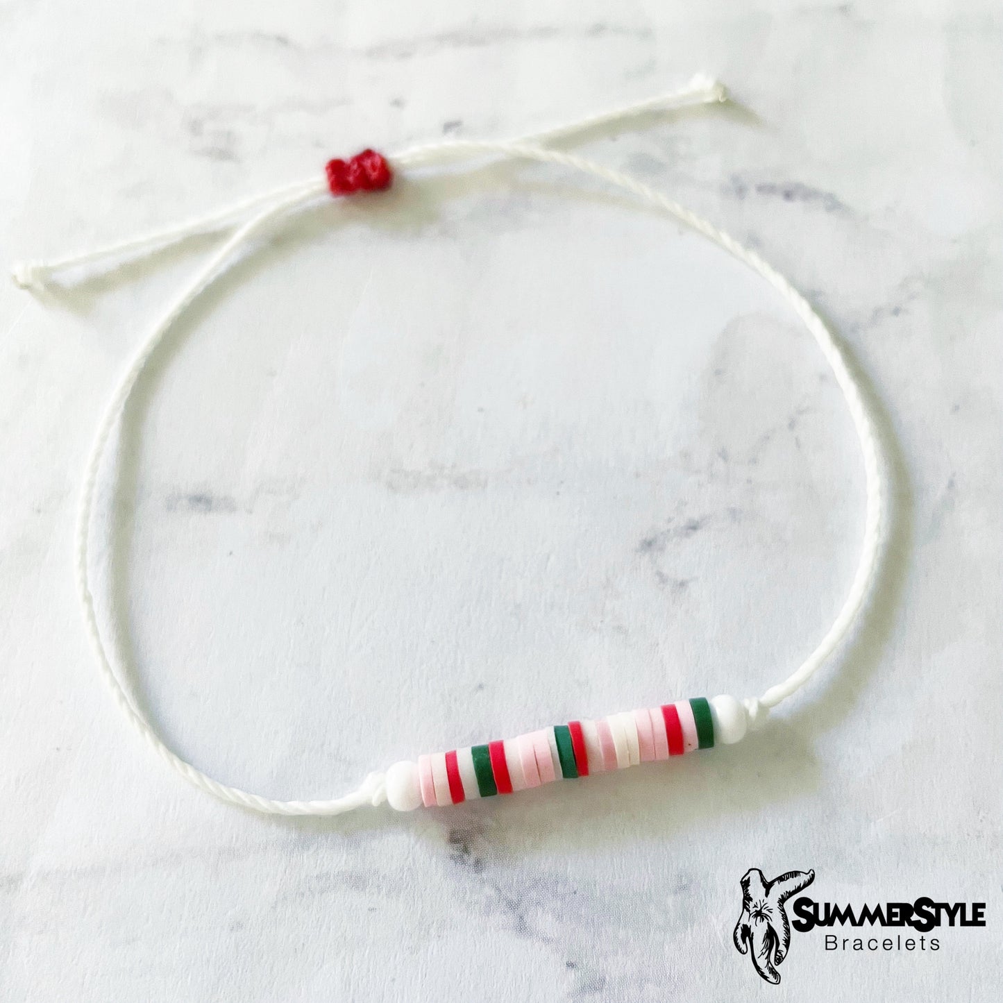 Pink Strawberry Adjustable Waterproof Bracelet Pack, Strawberry Gift, Strawberry Bracelet, Heishi Bracelet, SummerStyle Bracelets