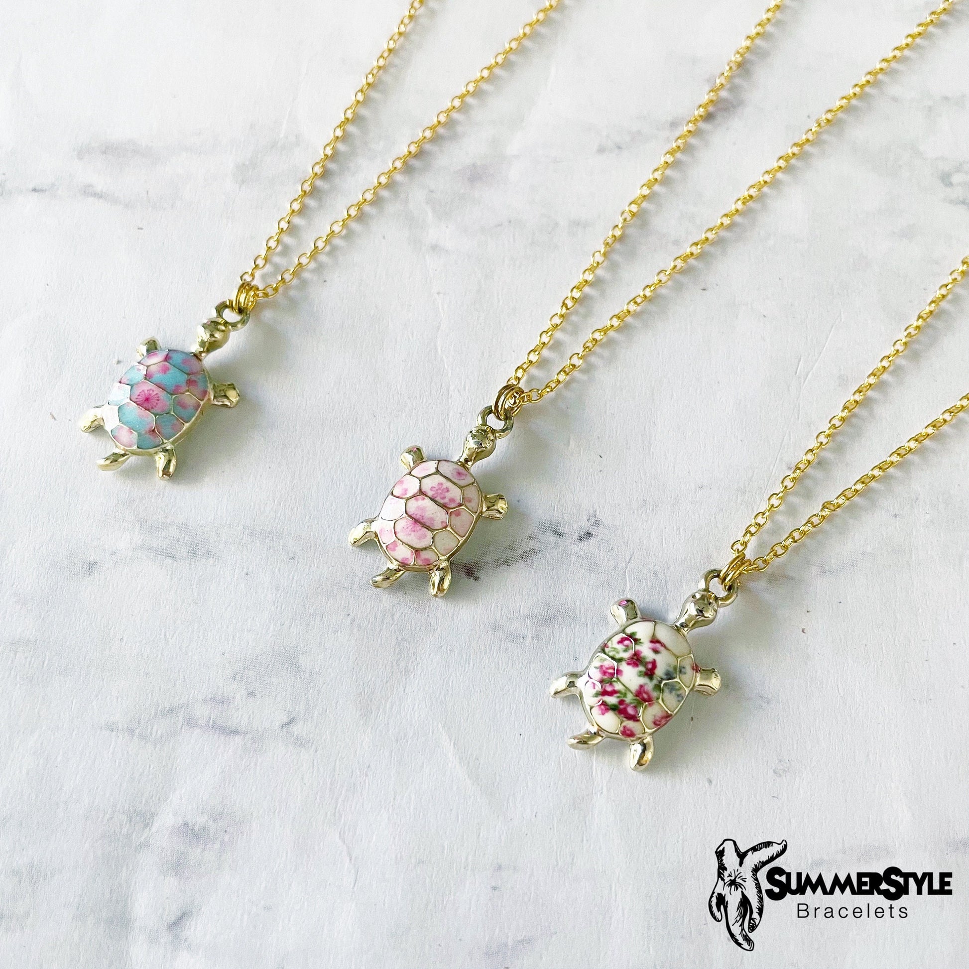 Floral Sea Turtle Charm Necklace, Turtle Jewelry, Floral Jewelry, Gold Chain Necklace, SummerStyle Bracelets