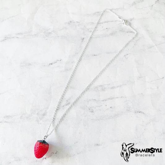 Red Strawberry Necklace, Strawberry Jewelry, Stainless Steel Chain Necklace, SummerStyle Bracelets
