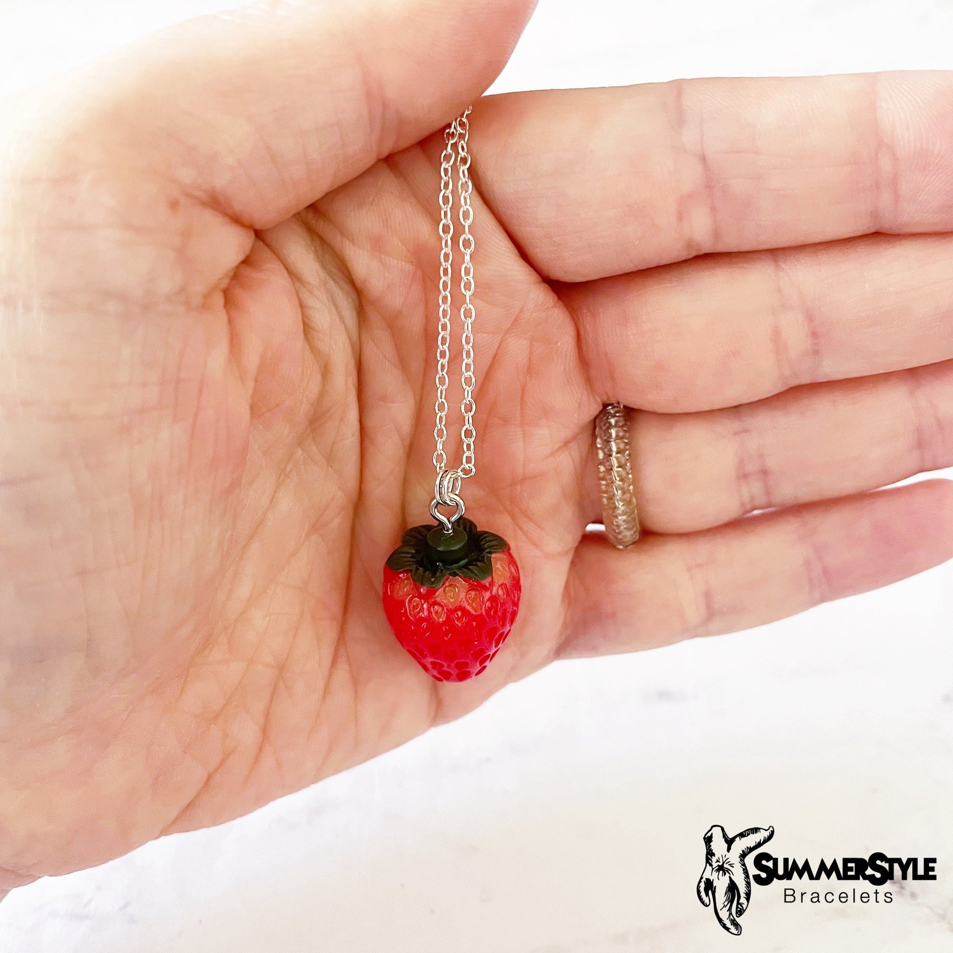 Red Strawberry Necklace, Strawberry Jewelry, Stainless Steel Chain Necklace, SummerStyle Bracelets