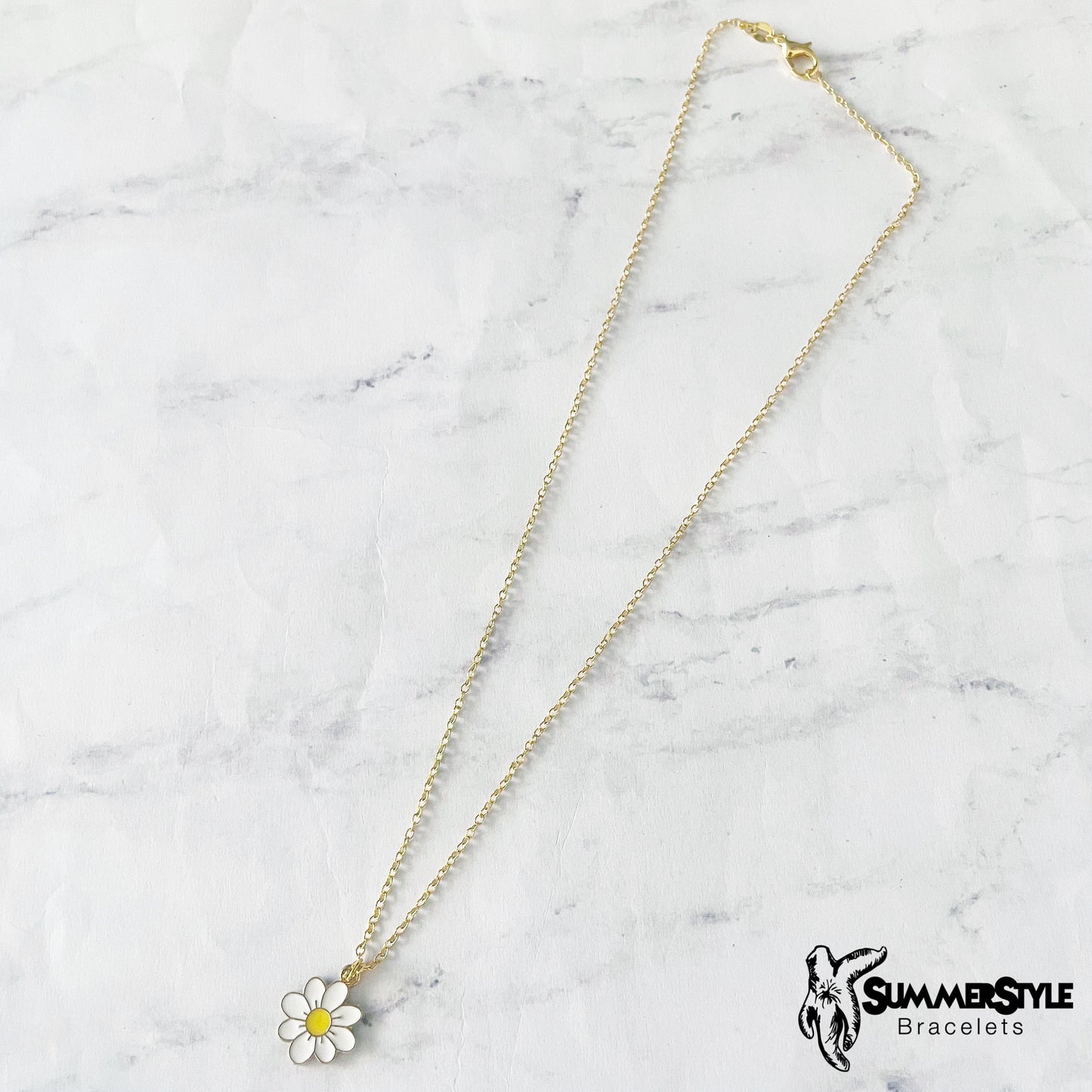 White Daisy Necklace, Floral Jewelry, Gold Chain Necklace, SummerStyle Bracelets