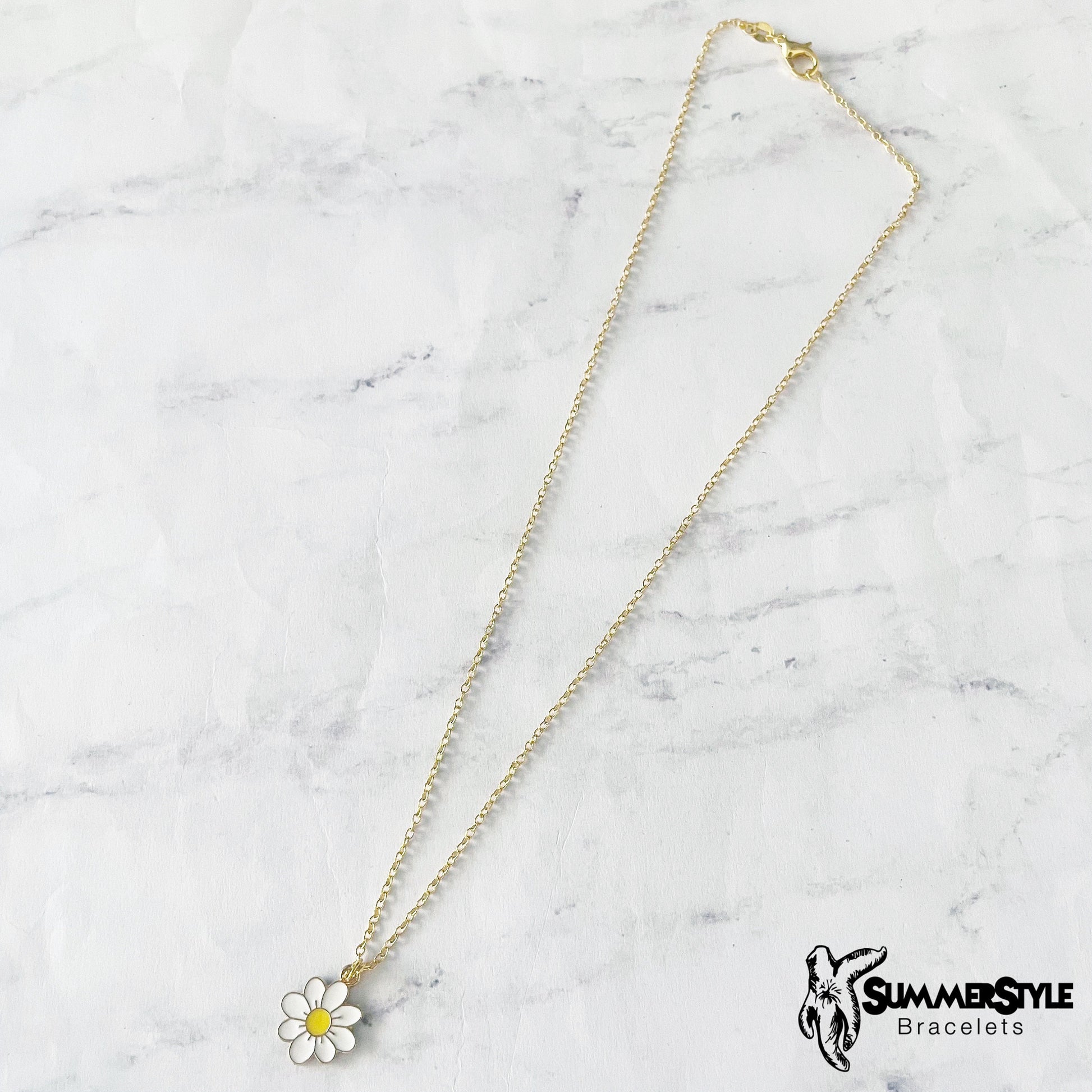 White Daisy Necklace, Floral Jewelry, Gold Chain Necklace, SummerStyle Bracelets