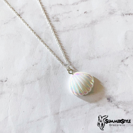 Iridescent Seashell Charm Necklace, Mermaid Jewelry, Silver Chain Necklace, SummerStyle Bracelets