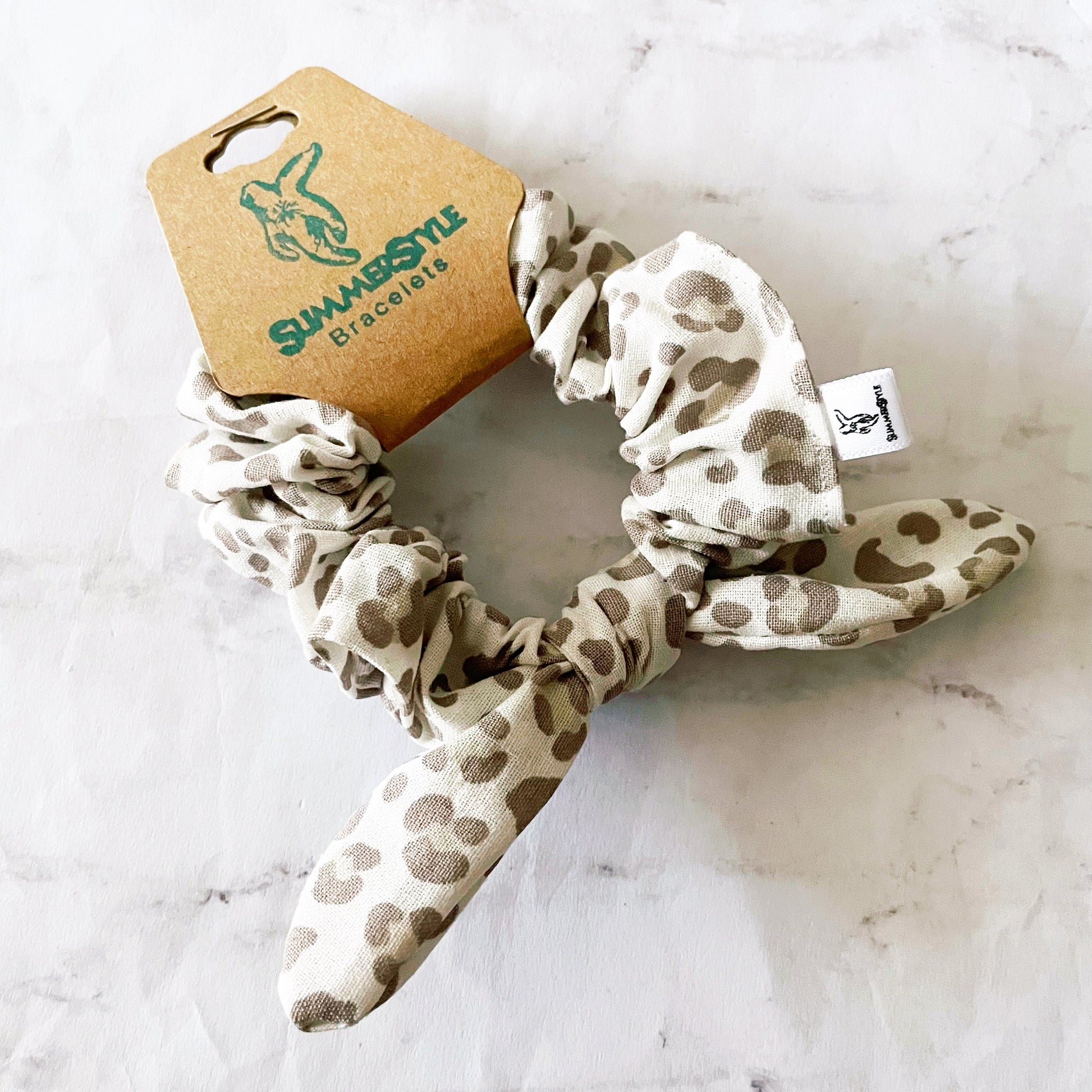 White Cheetah Bow Scrunchie, Leopard Print Gift, Hair Accessories, Bow Hair Tie, SummerStyle Bracelets