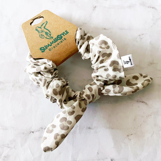 White Cheetah Bow Scrunchie, Leopard Print Gift, Hair Accessories, Bow Hair Tie, SummerStyle Bracelets