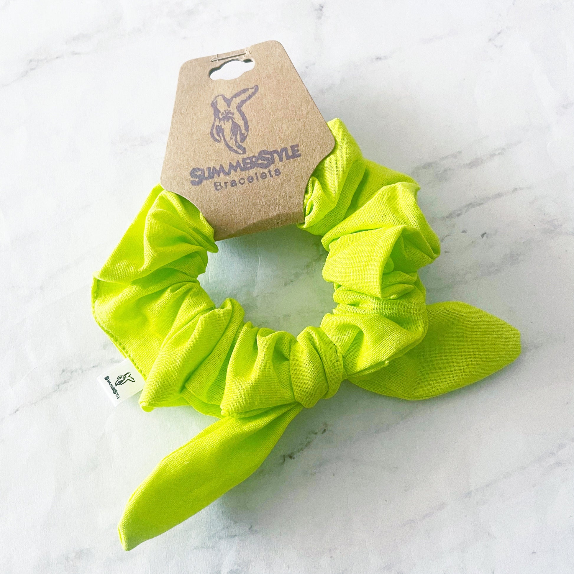 Neon Green Bow Scrunchie, Hair Accessories, Bow Hair Tie, SummerStyle Bracelets