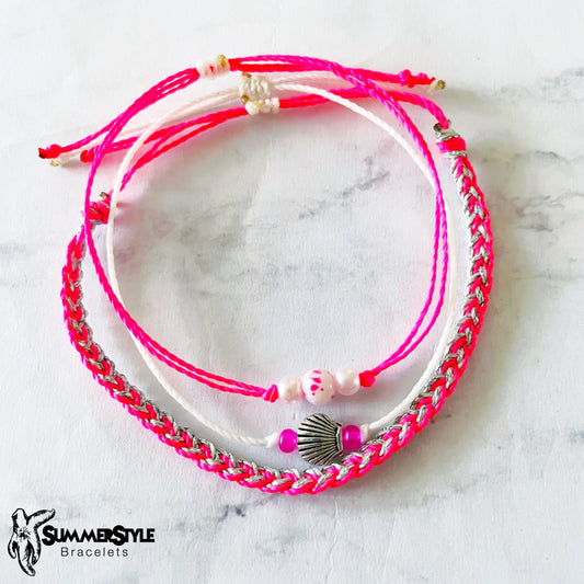 Hot Pink Mermaid Shell Adjustable Waterproof Bracelet Pack, Seashell Bracelet, Summer Jewelry, SummerStyle Bracelets