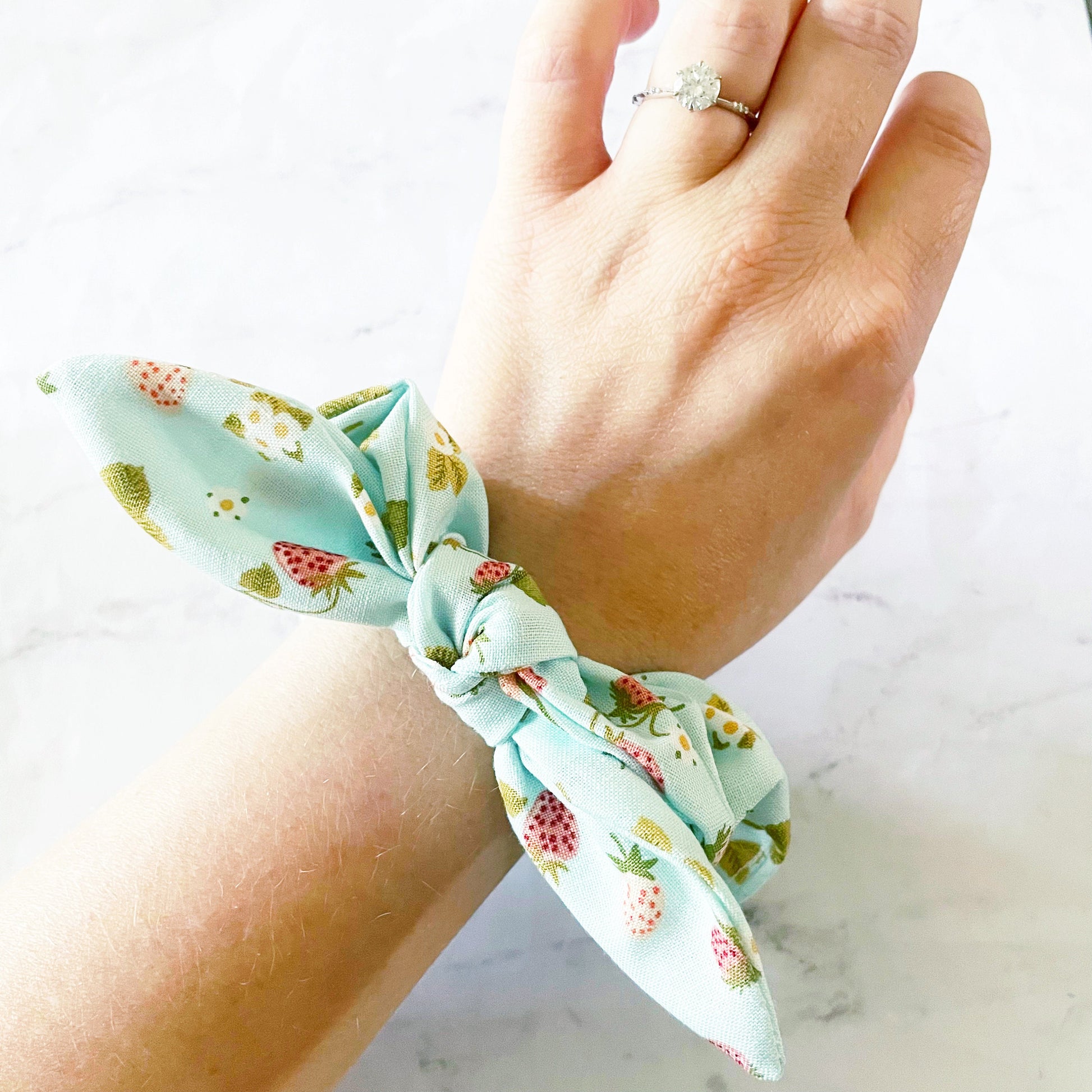 Pastel Strawberry Bow Scrunchie, Bow Hair Tie, Strawberry Gift, Hair Accessories, SummerStyle Bracelets