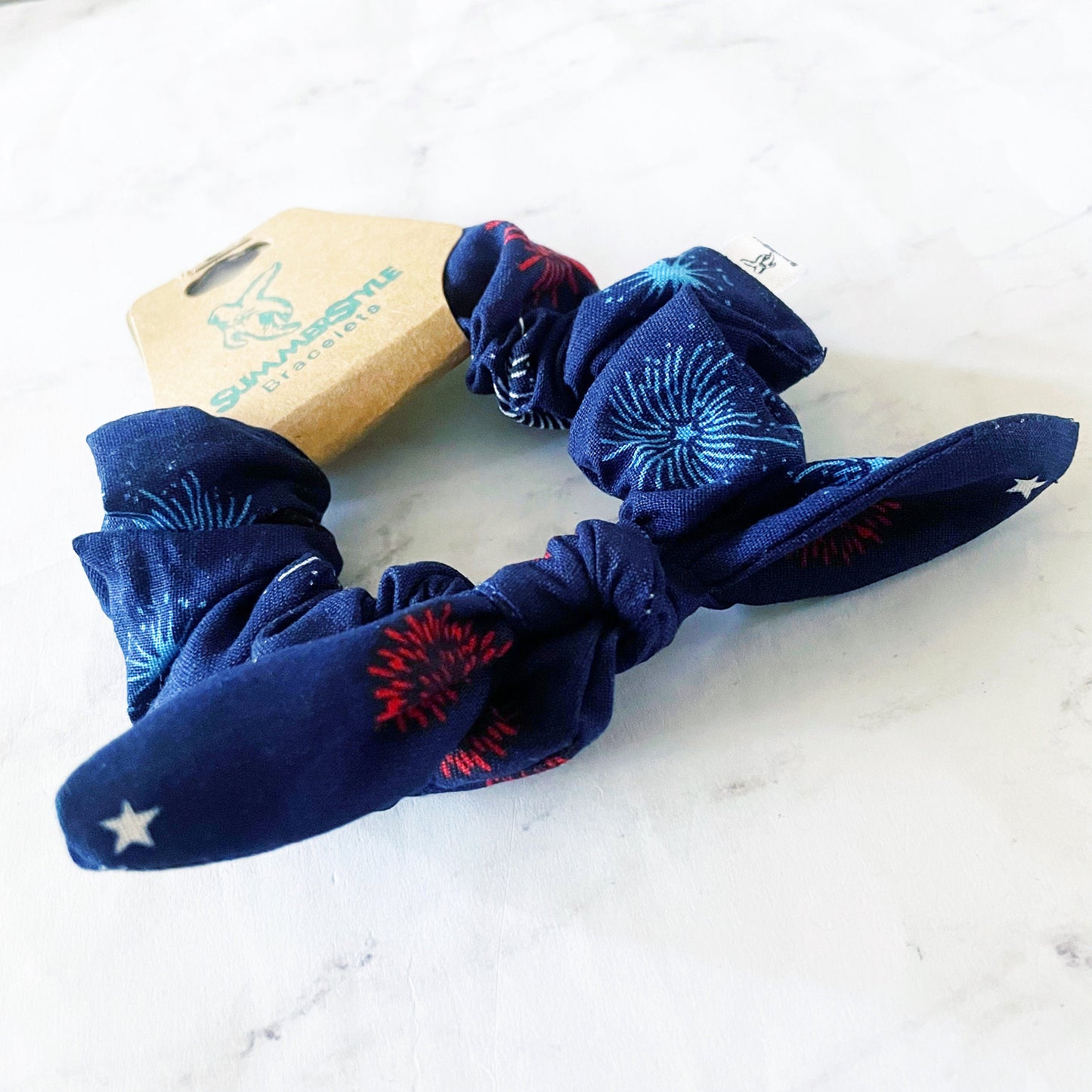 Americana Fireworks Bow Scrunchie, July 4th Accessories, Hair Accessories, Bow Hair Tie, SummerStyle Bracelets