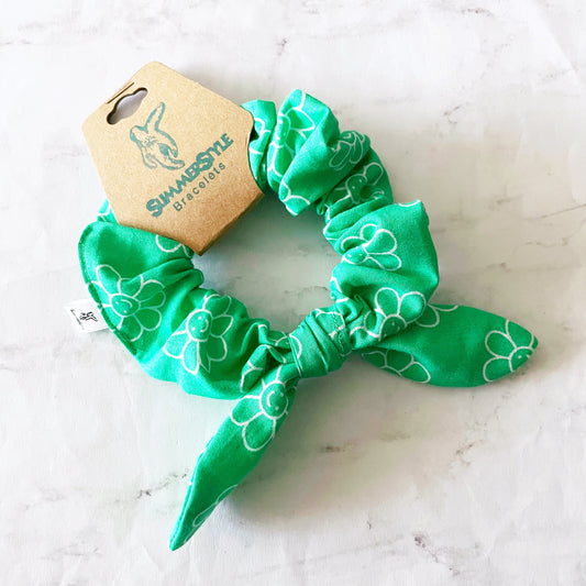 Green Happy Daisy Bow Scrunchie, Floral Gift, Hair Accessories, Bow Hair Tie, SummerStyle Bracelets