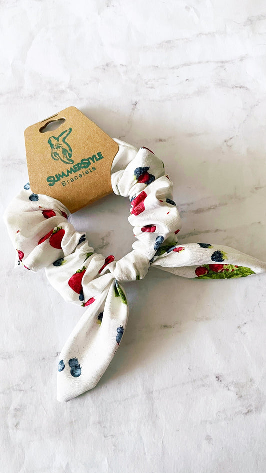 Red, White & Blueberry Bow Scrunchie, Strawberry Gift, Hair Accessories, Bow Hair Tie, SummerStyle Bracelets