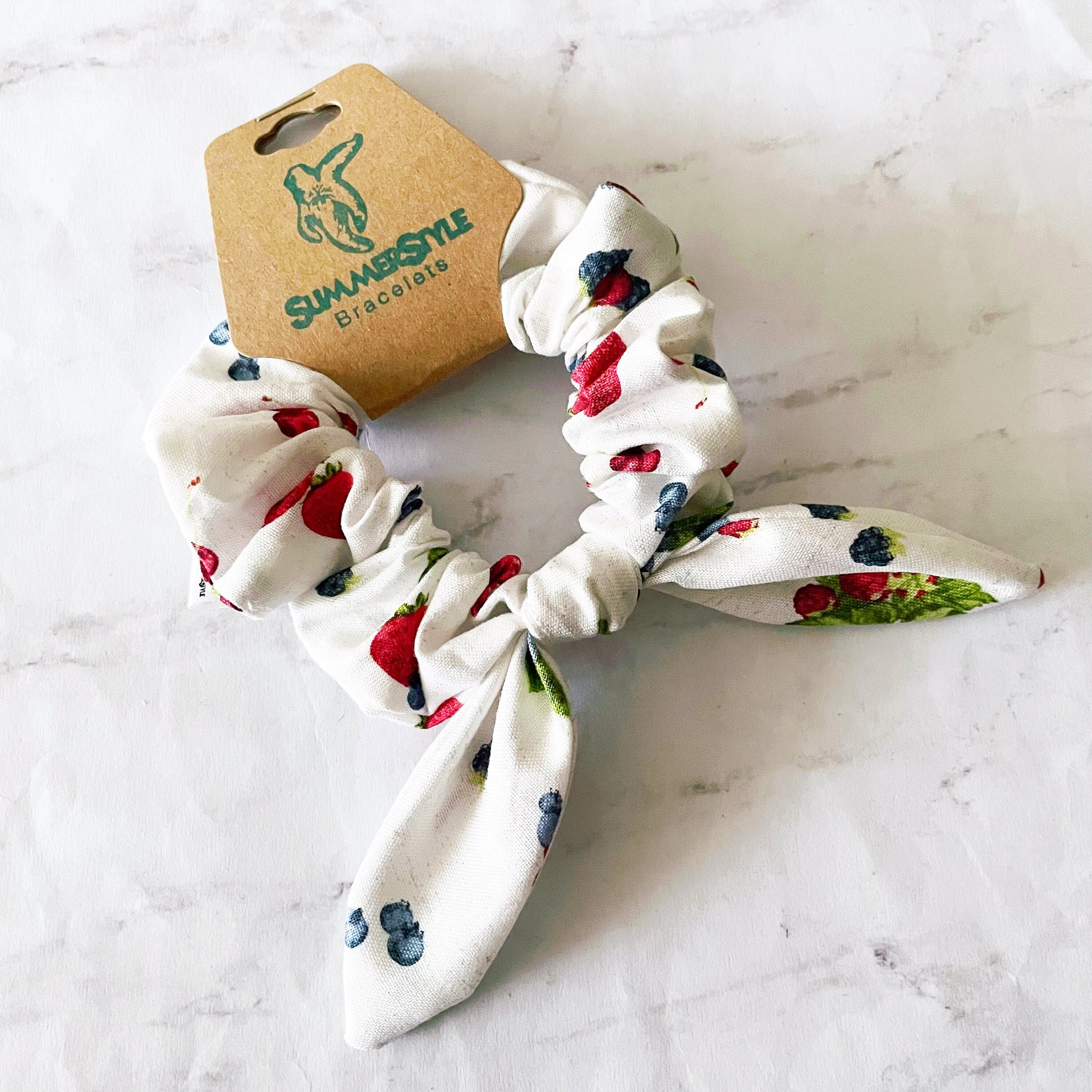 Red, White & Blueberry Bow Scrunchie, Strawberry Gift, Hair Accessories, Bow Hair Tie, SummerStyle Bracelets