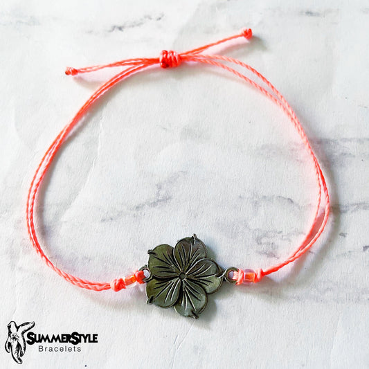 Silver Hibiscus Custom Adjustable Waterproof Bracelet, Tropical Flower Bracelet, Hibiscus Jewelry, Wax Cord Bracelet, SummerStyle Bracelets