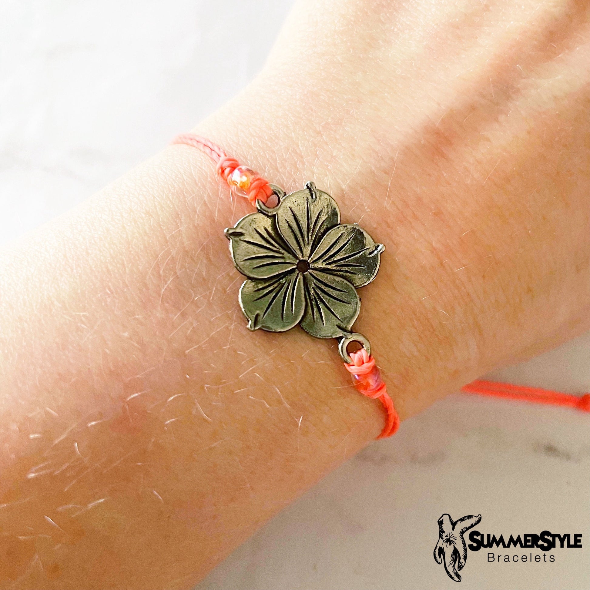 Silver Hibiscus Custom Adjustable Waterproof Bracelet, Tropical Flower Bracelet, Hibiscus Jewelry, Wax Cord Bracelet, SummerStyle Bracelets