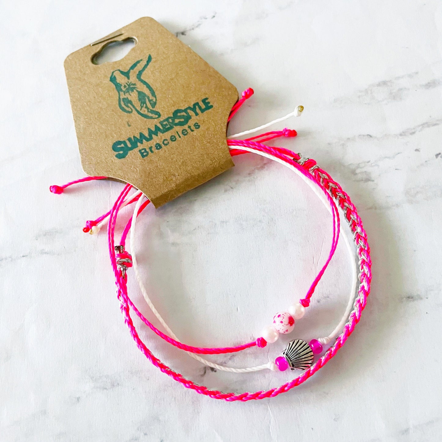 Hot Pink Mermaid Shell Adjustable Waterproof Bracelet Pack, Seashell Bracelet, Summer Jewelry, SummerStyle Bracelets