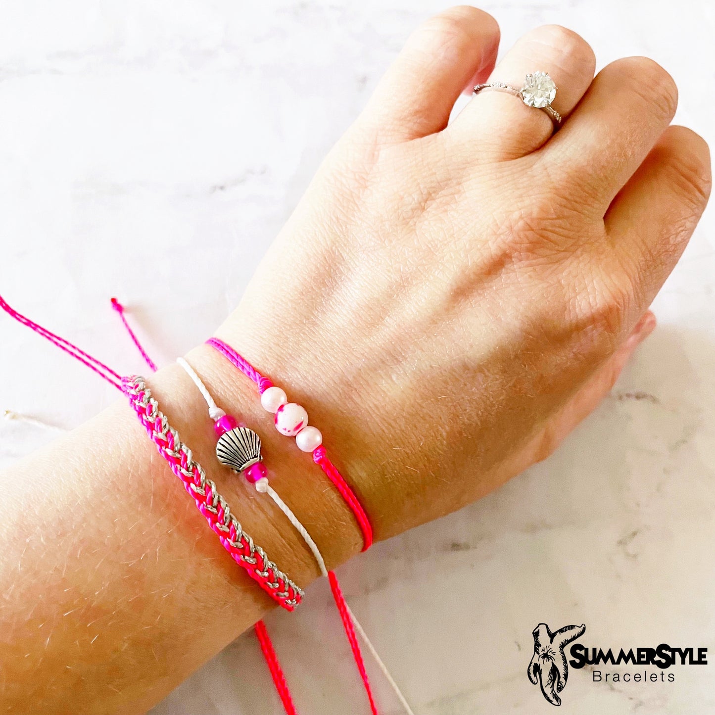 Hot Pink Mermaid Shell Adjustable Waterproof Bracelet Pack, Seashell Bracelet, Summer Jewelry, SummerStyle Bracelets