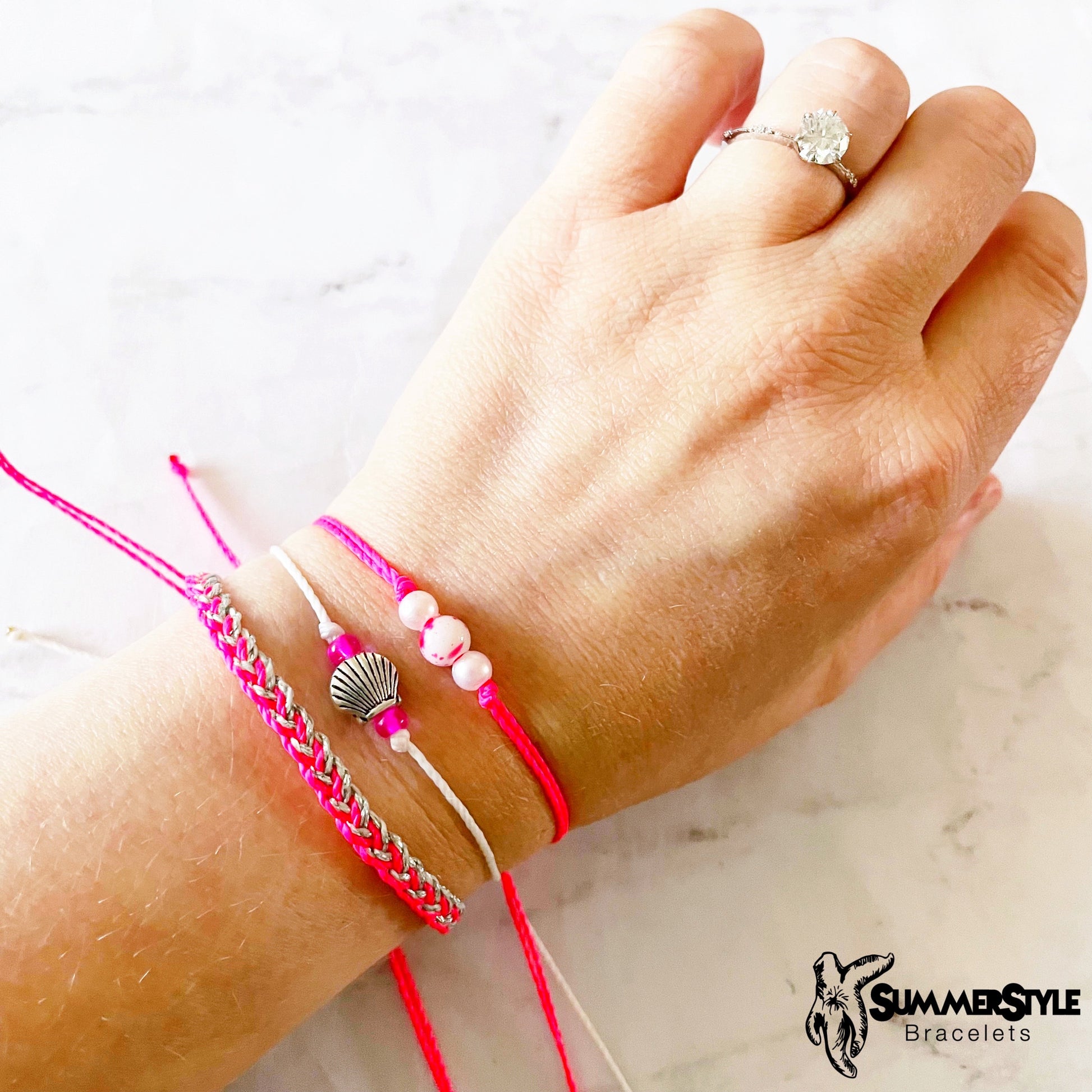 Hot Pink Mermaid Shell Adjustable Waterproof Bracelet Pack, Seashell Bracelet, Summer Jewelry, SummerStyle Bracelets