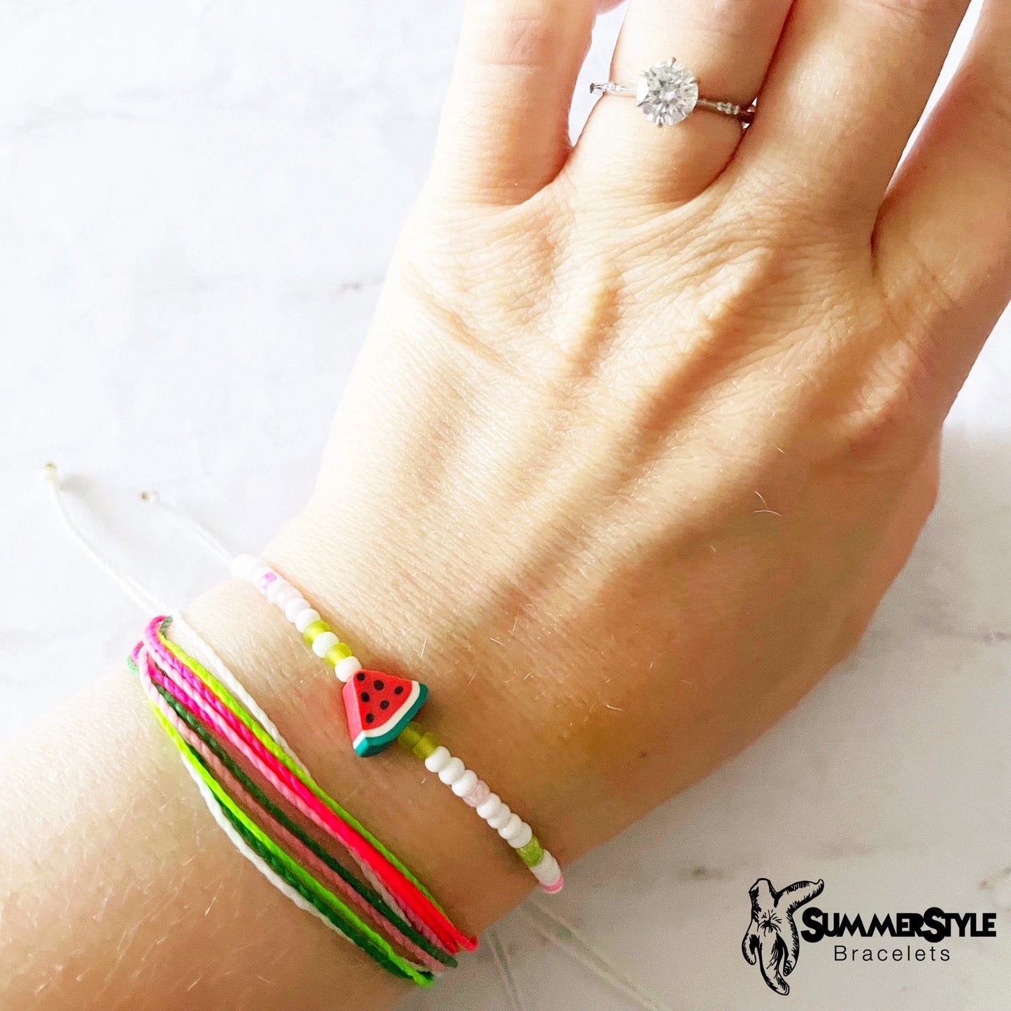 Wanna Watermelon Adjustable Waterproof Bracelet Pack, Watermelon Gift, Watermelon Bracelet, Wax Cord Bracelet, Waterproof Cord