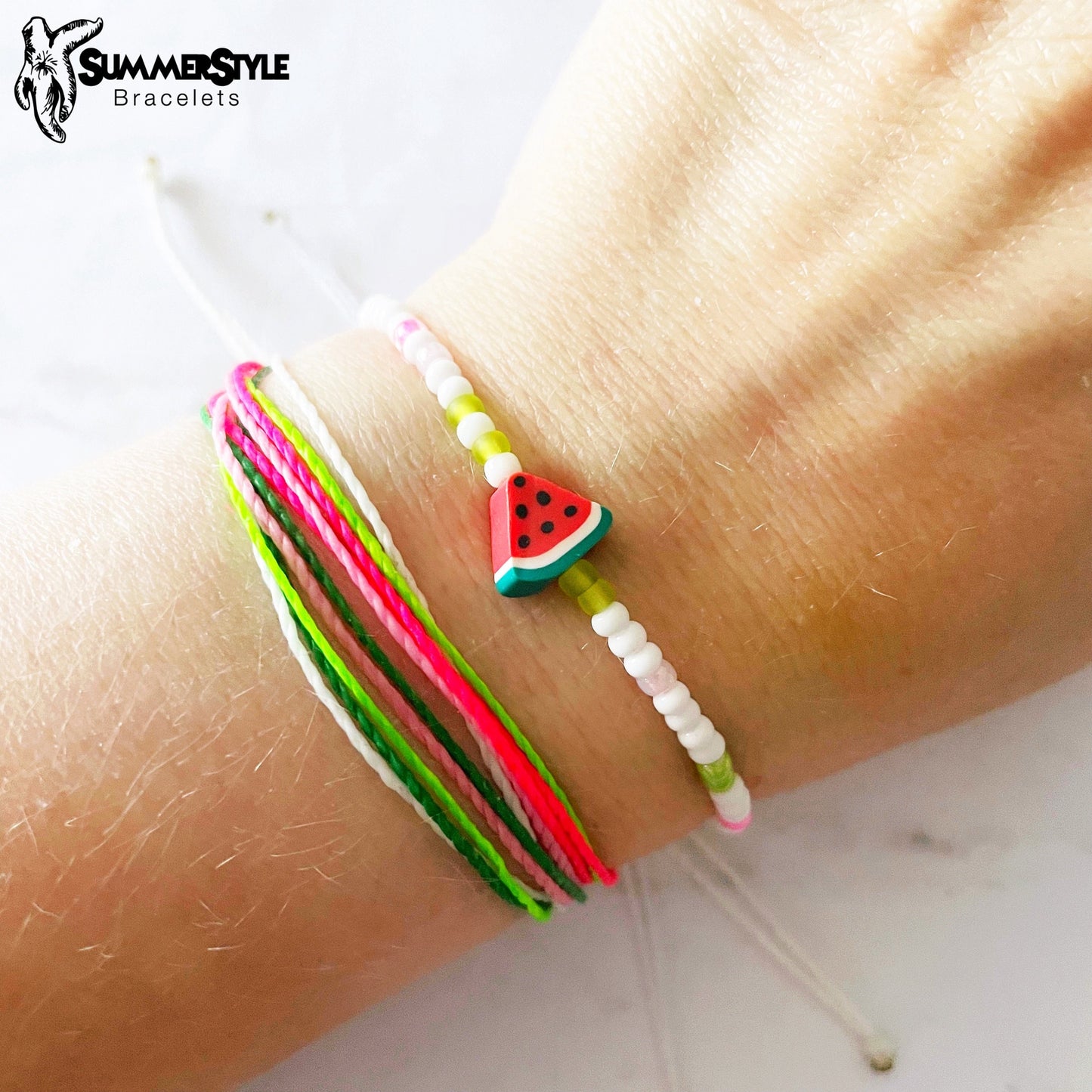 Wanna Watermelon Adjustable Waterproof Bracelet Pack, Watermelon Gift, Watermelon Bracelet, Wax Cord Bracelet, Waterproof Cord