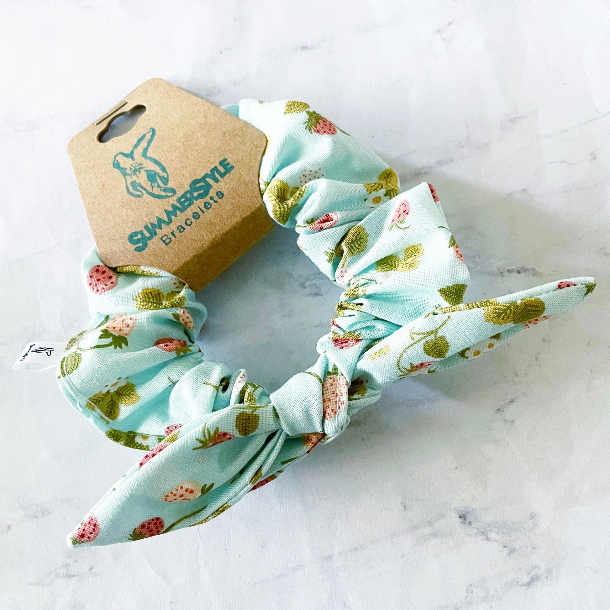 Pastel Strawberry Bow Scrunchie, Bow Hair Tie, Strawberry Gift, Hair Accessories, SummerStyle Bracelets