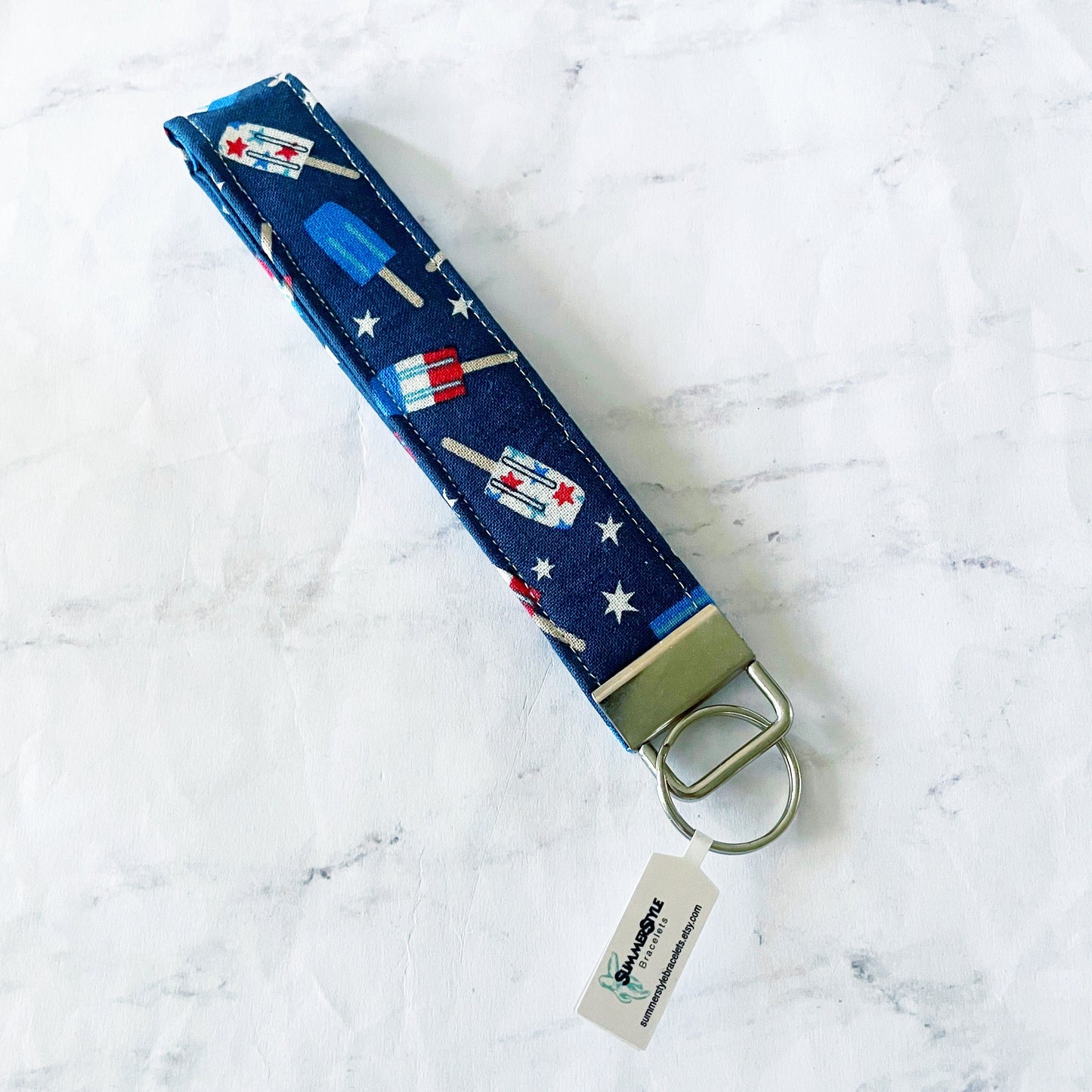 Patriotic Popsicle Key Fob Wristlet, 6.5in Wristlet Lanyard, Keychain Wristlet, Handmade Lanyard, SummerStyle Bracelets