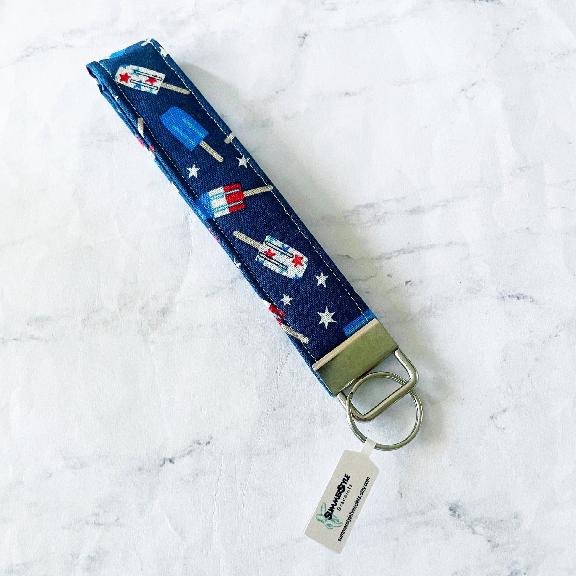 Patriotic Popsicle Key Fob Wristlet, 6.5in Wristlet Lanyard, Keychain Wristlet, Handmade Lanyard, SummerStyle Bracelets