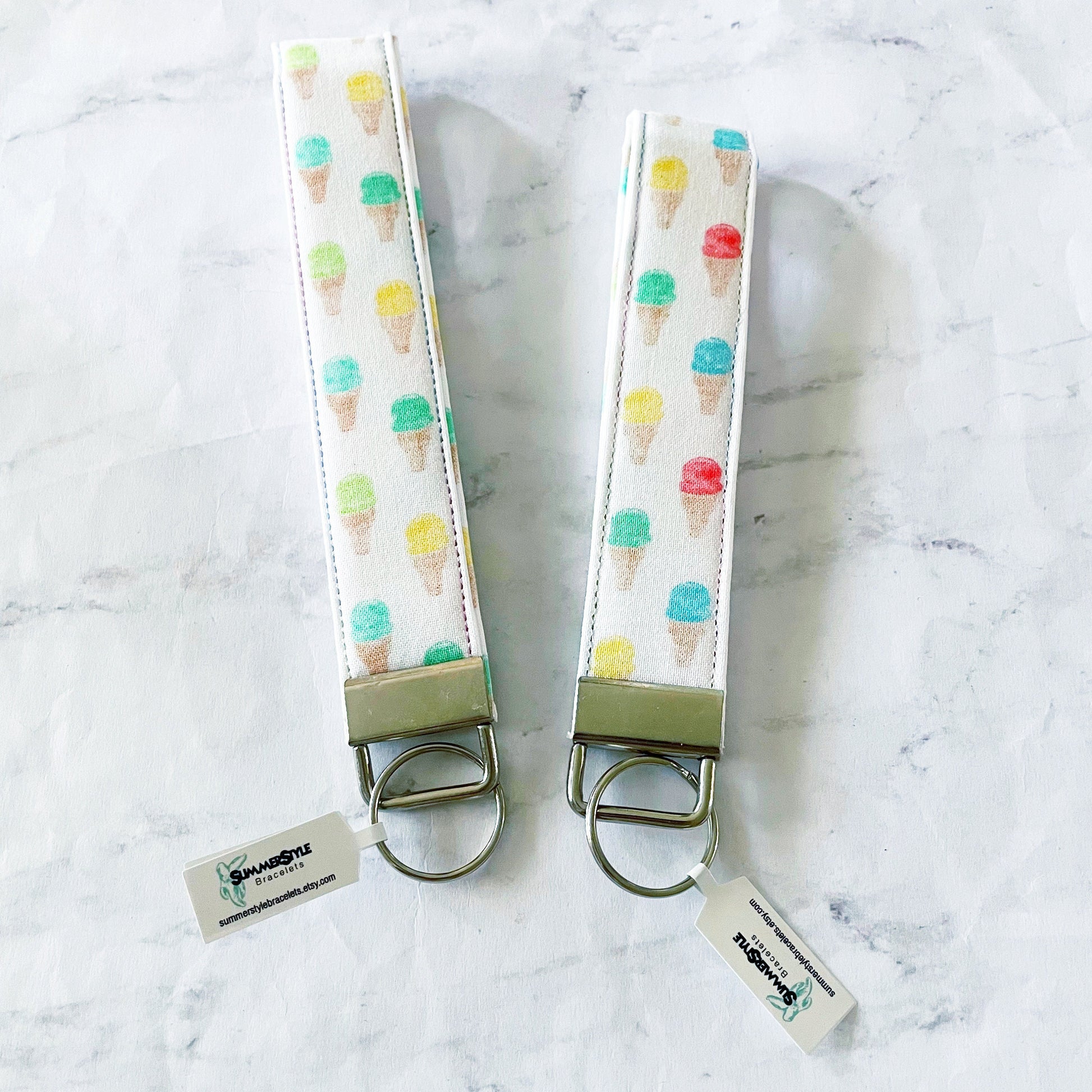 Rainbow Ice Cream Key Fob Wristlet, Summer Wristlet Lanyard, Keychain Wristlet, Handmade Lanyard, SummerStyle Bracelets