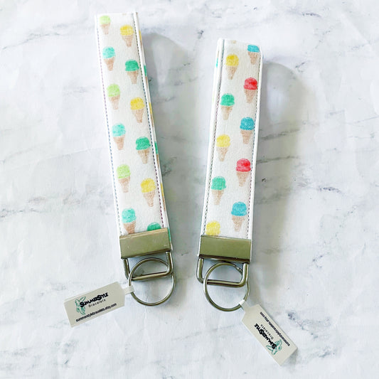 Rainbow Ice Cream Key Fob Wristlet, Summer Wristlet Lanyard, Keychain Wristlet, Handmade Lanyard, SummerStyle Bracelets
