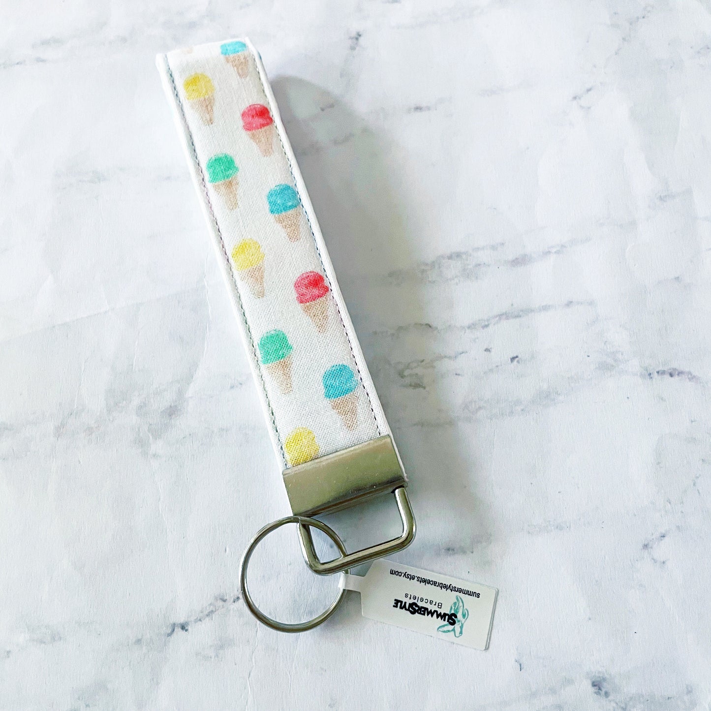 Rainbow Ice Cream Key Fob Wristlet, Summer Wristlet Lanyard, Keychain Wristlet, Handmade Lanyard, SummerStyle Bracelets