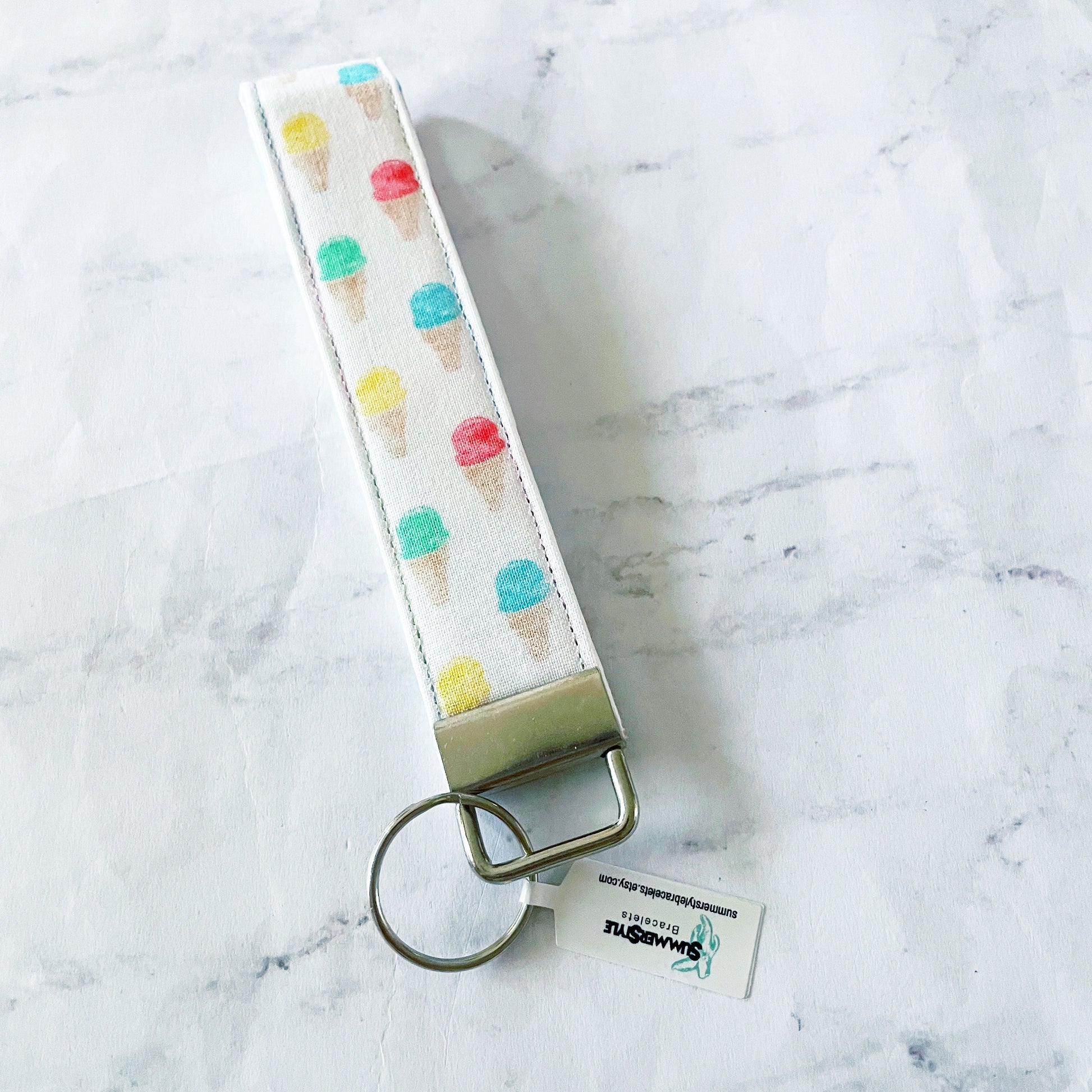 Rainbow Ice Cream Key Fob Wristlet, Summer Wristlet Lanyard, Keychain Wristlet, Handmade Lanyard, SummerStyle Bracelets
