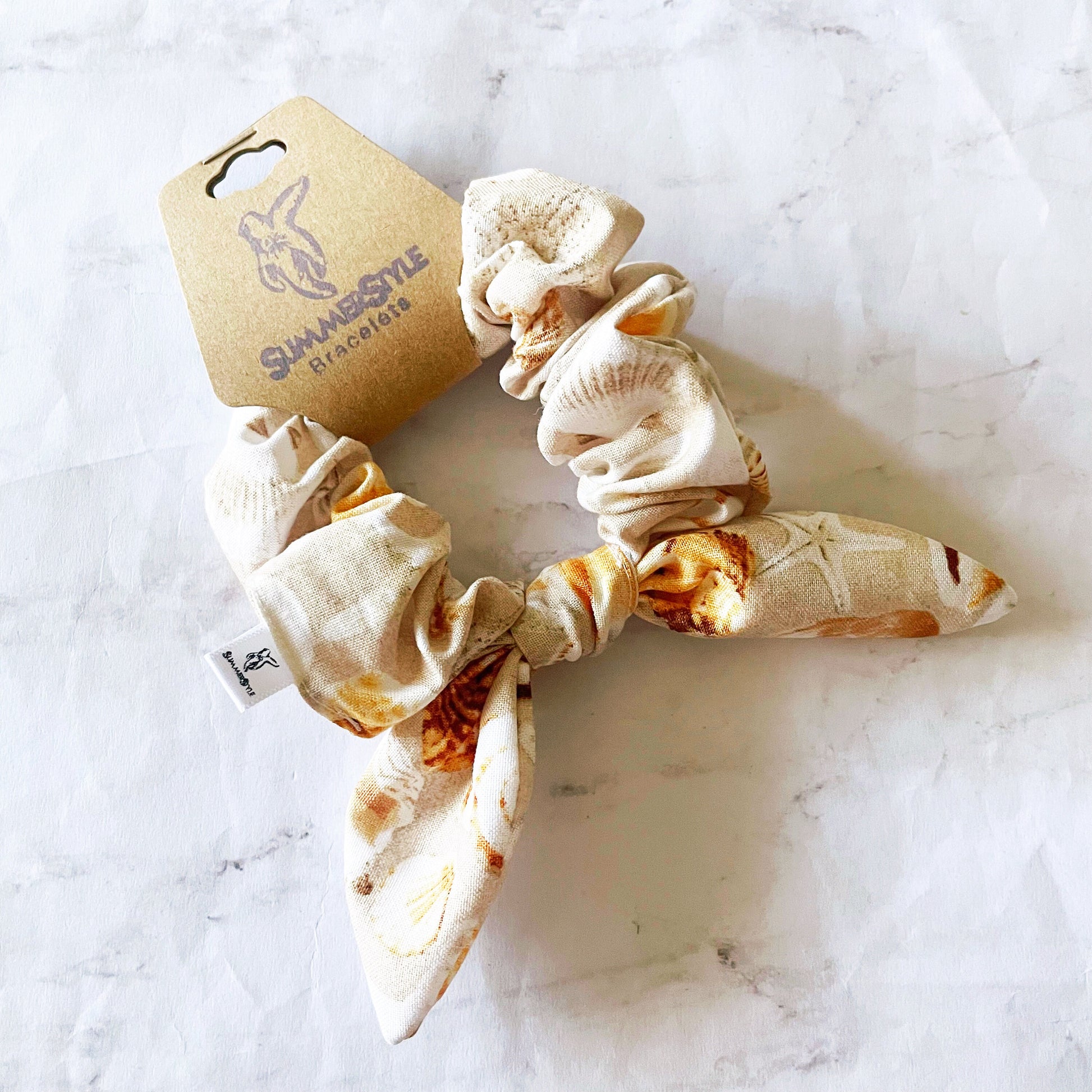 Salty Seashells Bow Scrunchie, Beachy Scrunchie, Hair Accessories, Bow Hair Tie, SummerStyle Bracelets