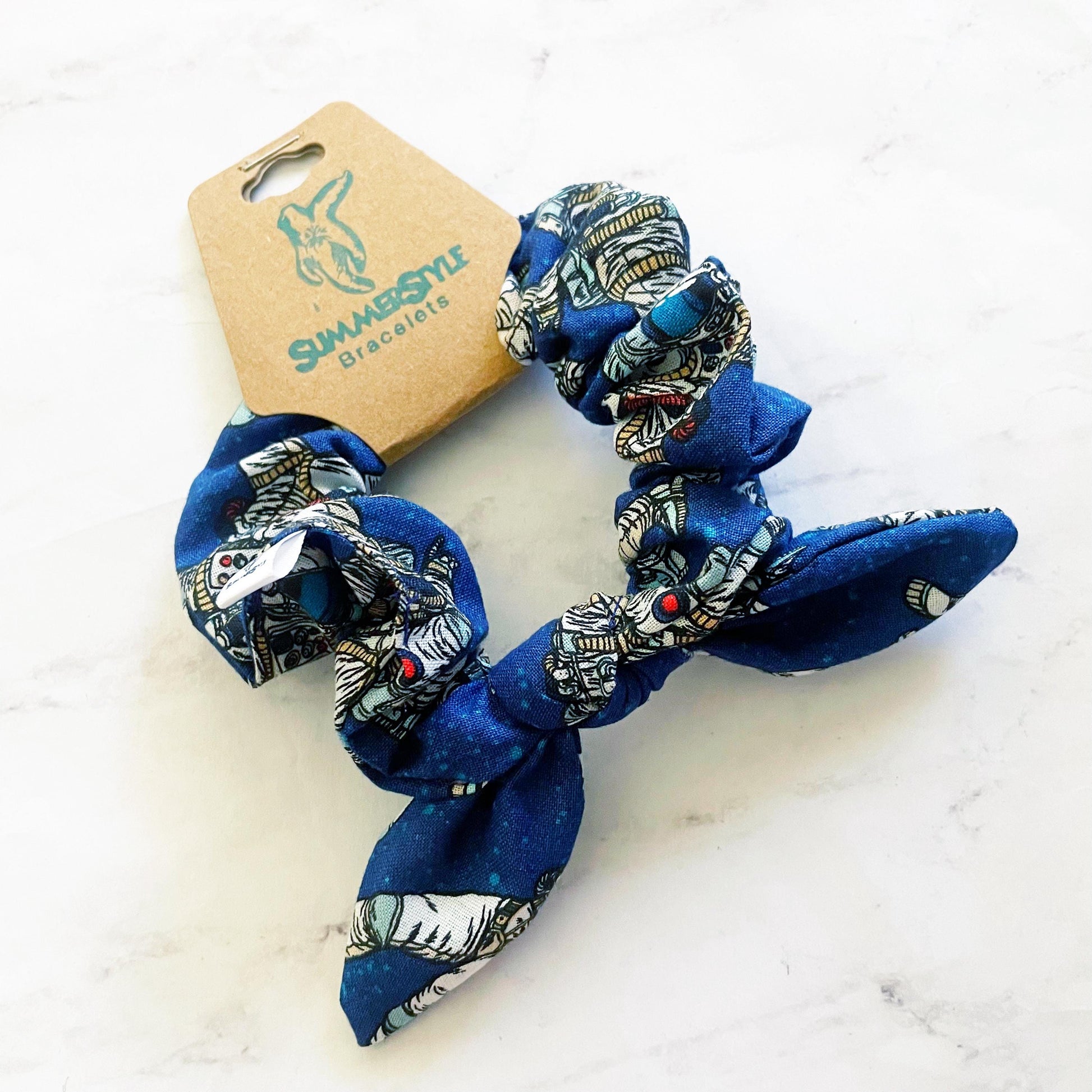 Astronaut Bow Scrunchie, Scrunched Bow Hair Tie, Hair Accessories, Moon & Stars Gift, SummerStyle Bracelets