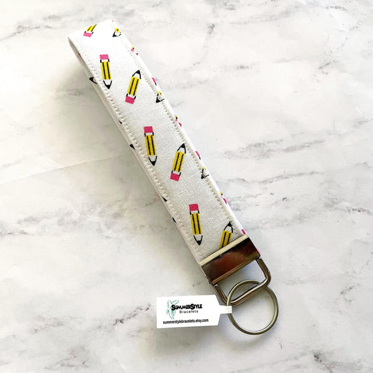 Teacher’s Pencil Key Fob Wristlet, 6.5in Wristlet Lanyard, Keychain Wristlet, Handmade Lanyard, SummerStyle Bracelets