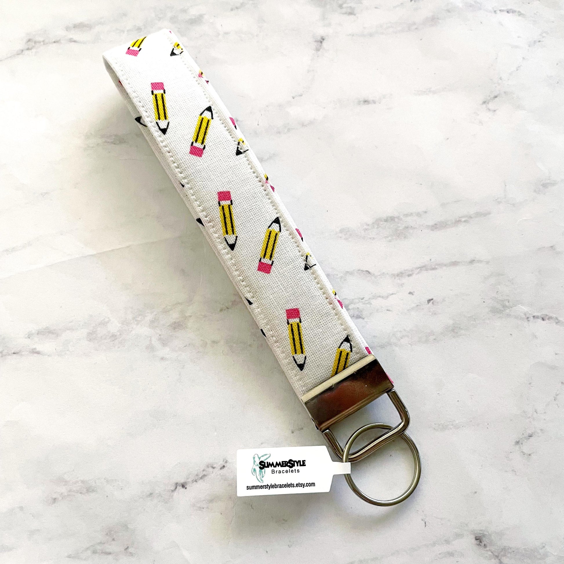Teacher’s Pencil Key Fob Wristlet, 6.5in Wristlet Lanyard, Keychain Wristlet, Handmade Lanyard, SummerStyle Bracelets