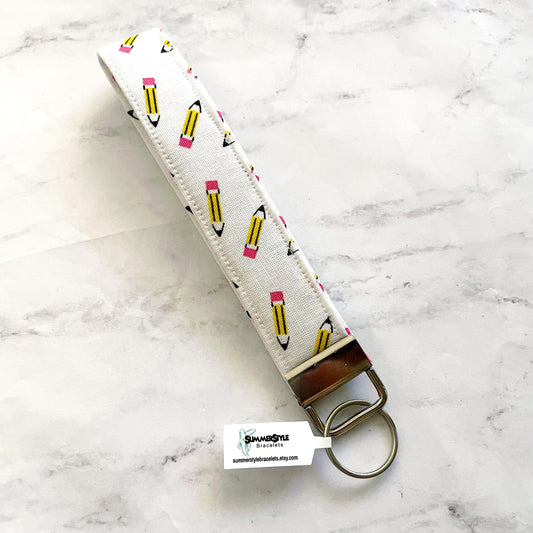 Teacher’s Pencil Key Fob Wristlet, 6.5in Wristlet Lanyard, Keychain Wristlet, Handmade Lanyard, SummerStyle Bracelets