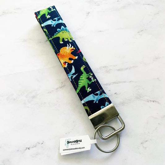 Dinosaur Key Fob Wristlet, 6.5in Wristlet Lanyard, Keychain Wristlet, Handmade Lanyard, SummerStyle Bracelets