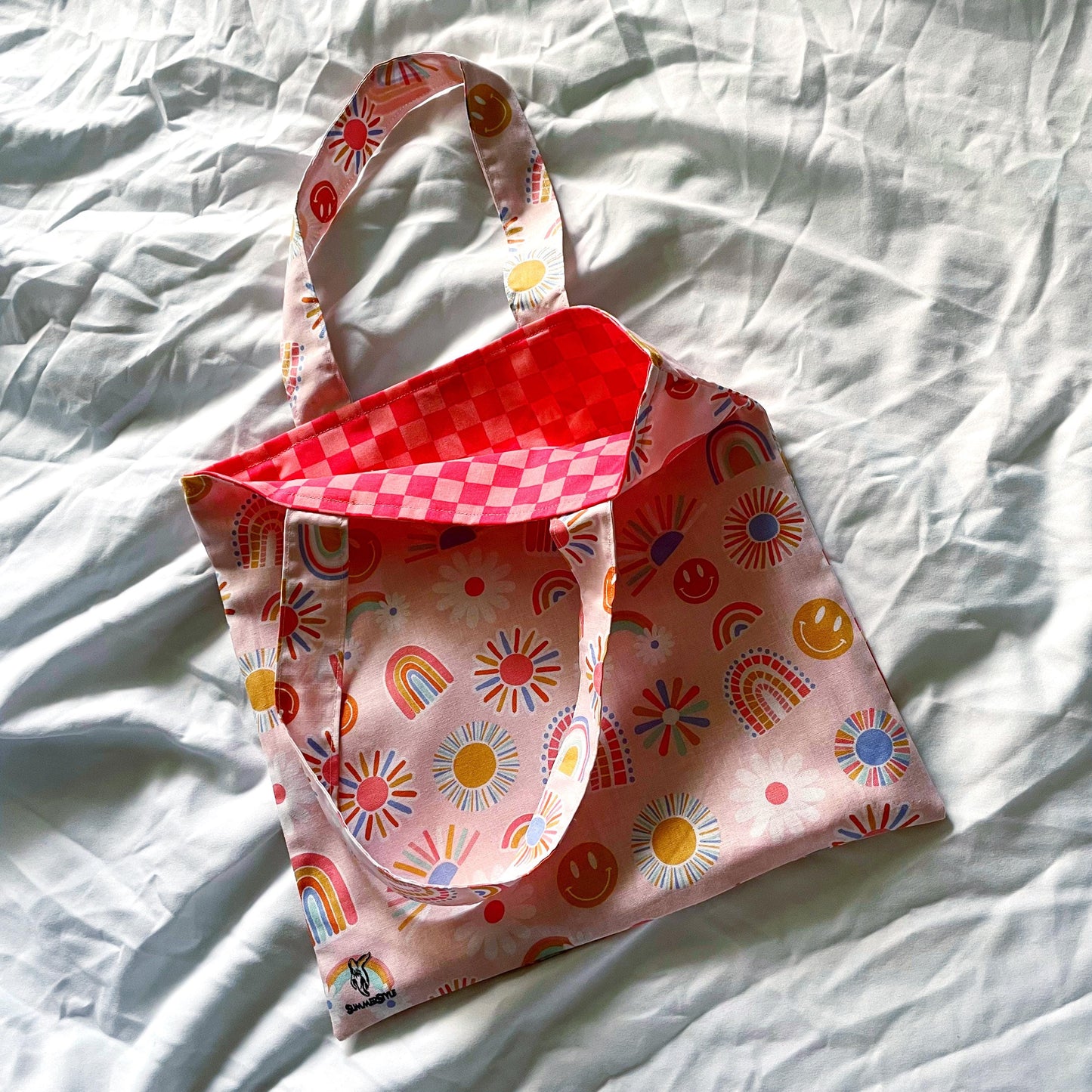 Sunshine, Rainbows, & Smiles Reversible Bookish Tote Bag, Reversible Tote, Tablet Bag, Book Tote, SummerStyle Bracelets
