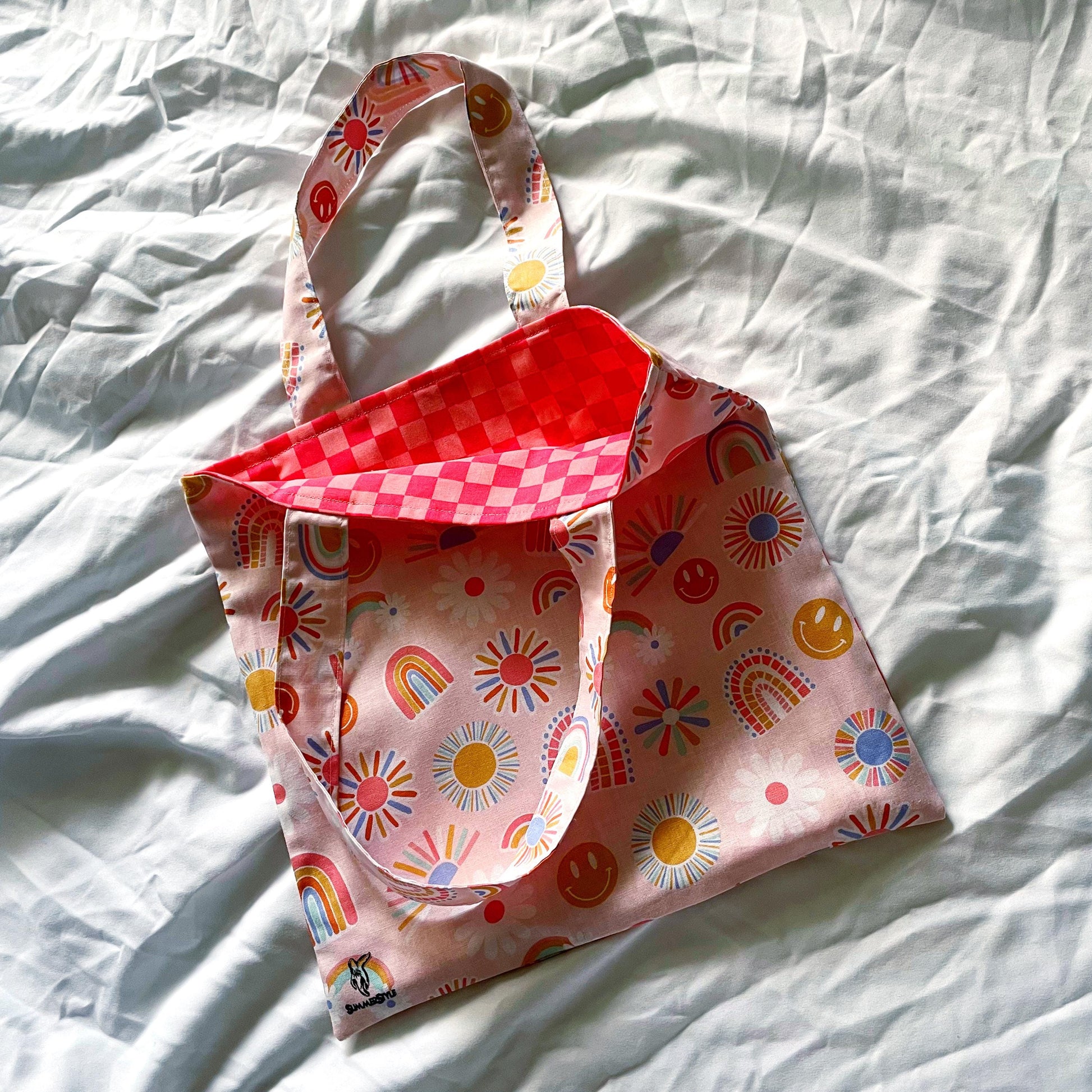 Sunshine, Rainbows, & Smiles Reversible Bookish Tote Bag, Reversible Tote, Tablet Bag, Book Tote, SummerStyle Bracelets