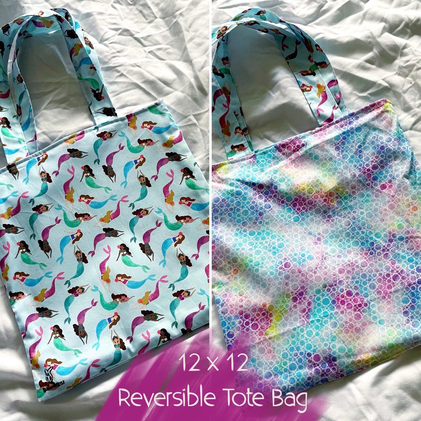 Mermaid Bubbles Reversible Bookish Tote Bag, Reversible Tote, Tablet Bag, Book Tote, SummerStyle Bracelets