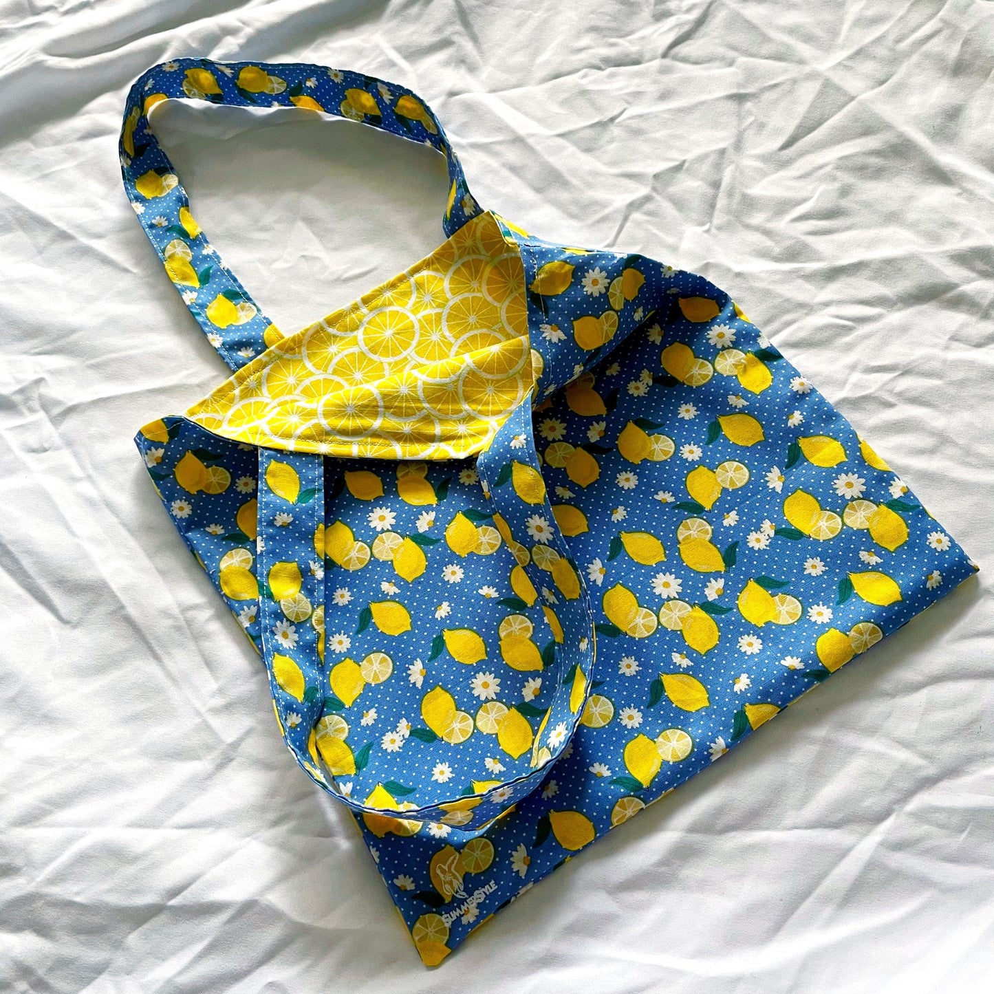 Double Lemon Reversible Bookish Tote Bag, Reversible Tote, Tablet Bag, Book Tote, SummerStyle Bracelets