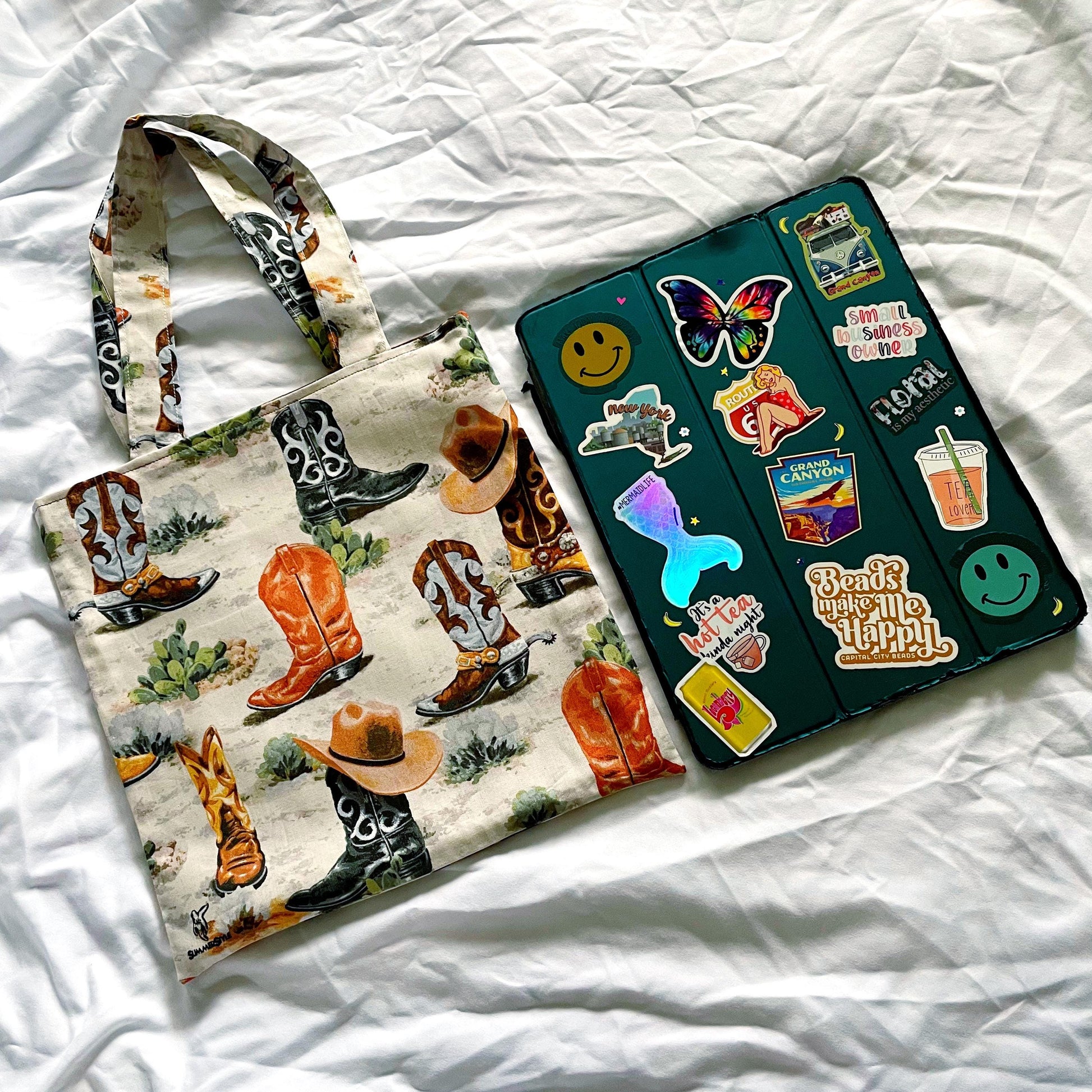 Country Cowboy Boots Reversible Bookish Tote Bag, Reversible Tote, Tablet Bag, Book Tote, SummerStyle Bracelets