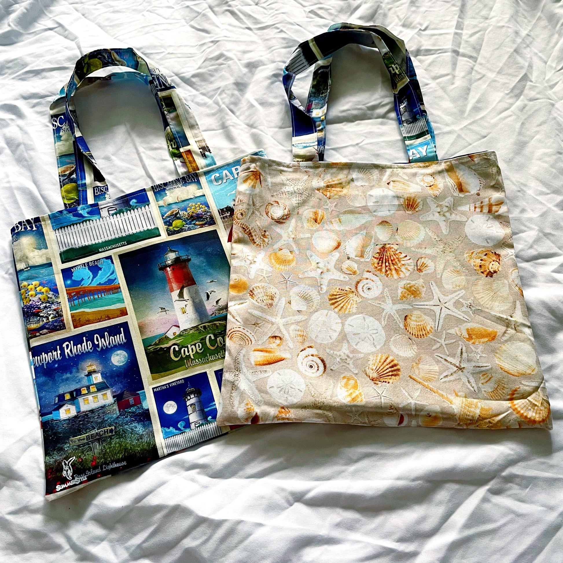 East Coast Summer Reversible Bookish Tote Bag, Reversible Tote, Tablet Bag, Book Tote, SummerStyle Bracelets