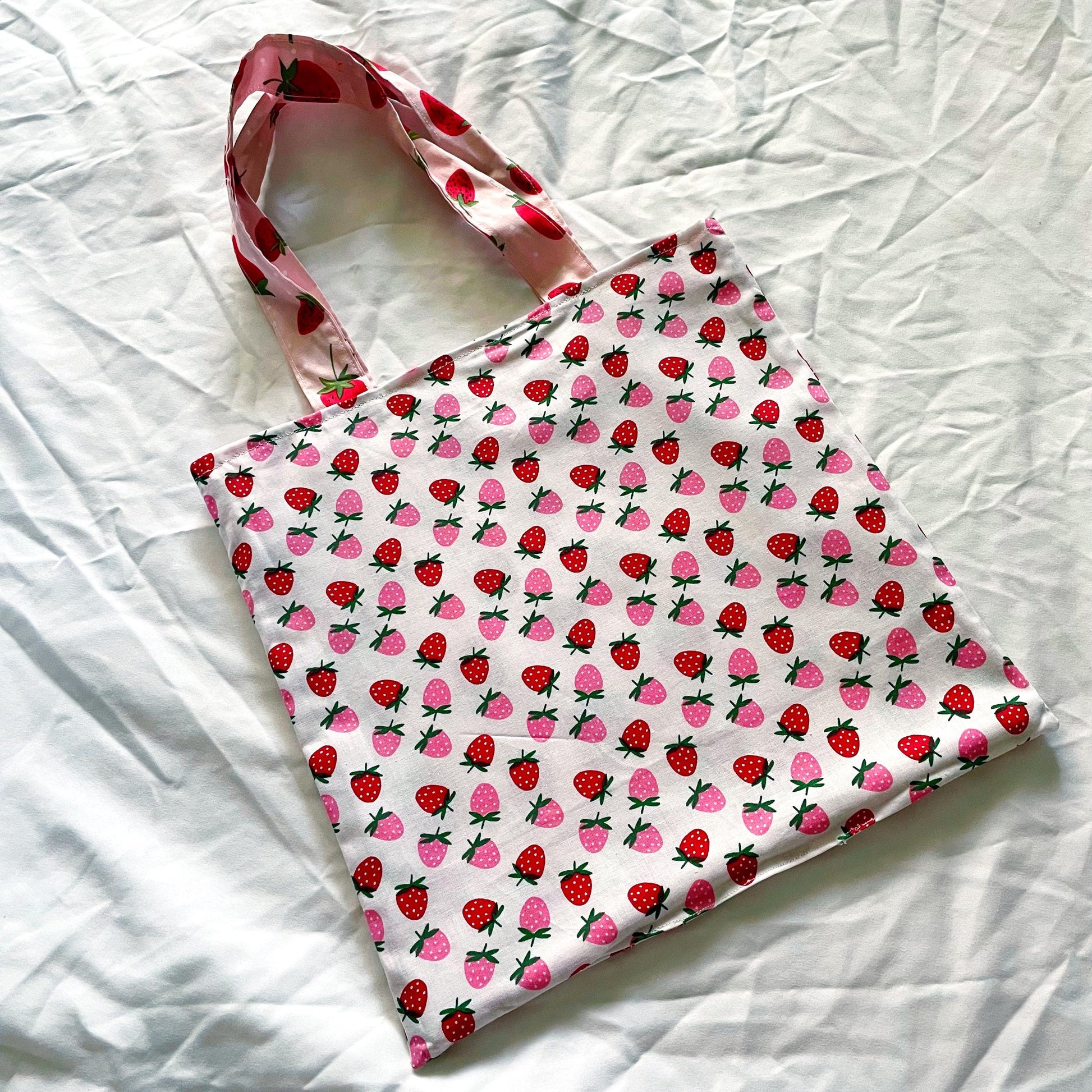 Double Strawberry Reversible Bookish Tote Bag, Reversible Tote, Tablet Bag, Book Tote, SummerStyle Bracelets