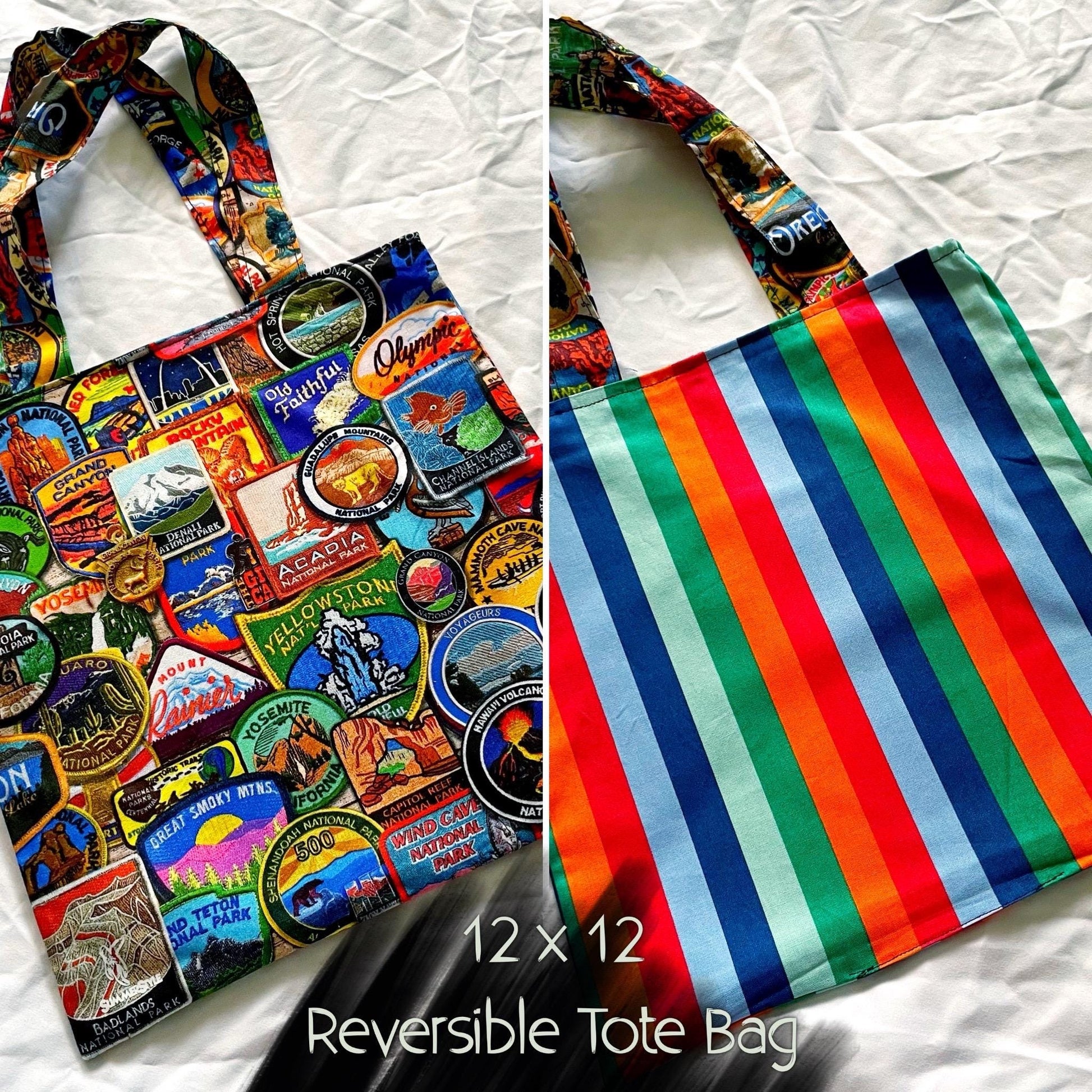 Park Patches Reversible Bookish Tote Bag, Reversible Tote, Tablet Bag, Book Tote, SummerStyle Bracelets