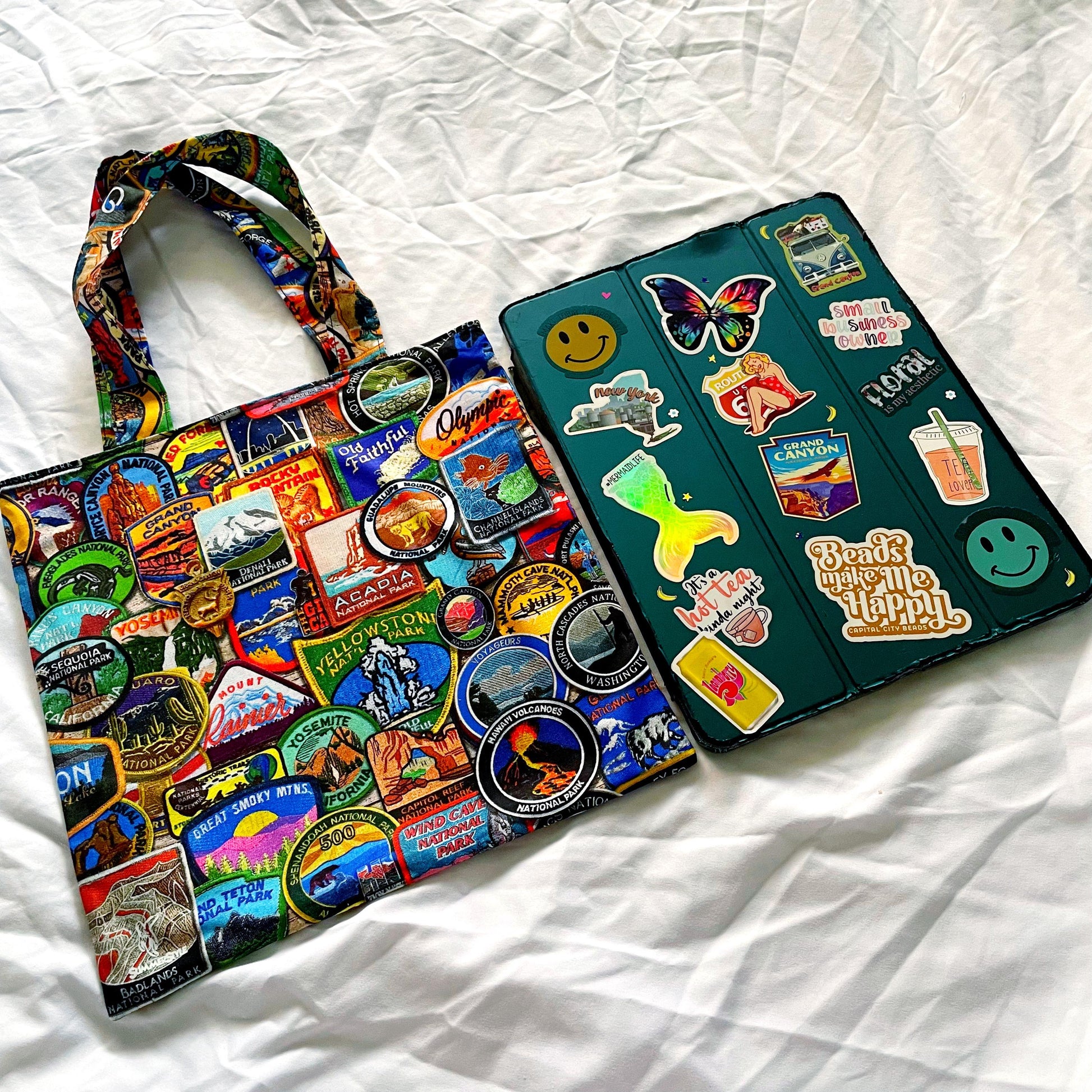 Park Patches Reversible Bookish Tote Bag, Reversible Tote, Tablet Bag, Book Tote, SummerStyle Bracelets