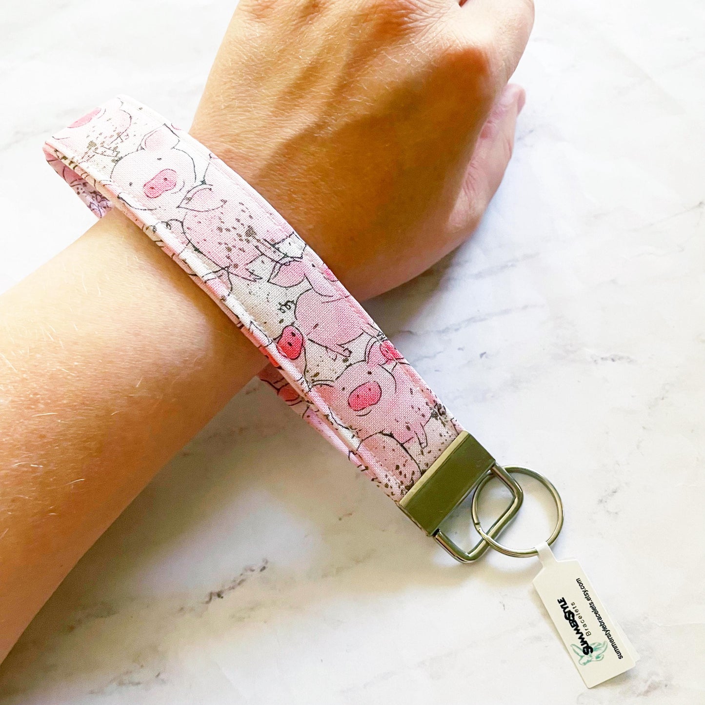 Pink Pigs Key Fob Wristlet, 6.5in Wristlet Lanyard, Keychain Wristlet, Handmade Lanyard, SummerStyle Bracelets