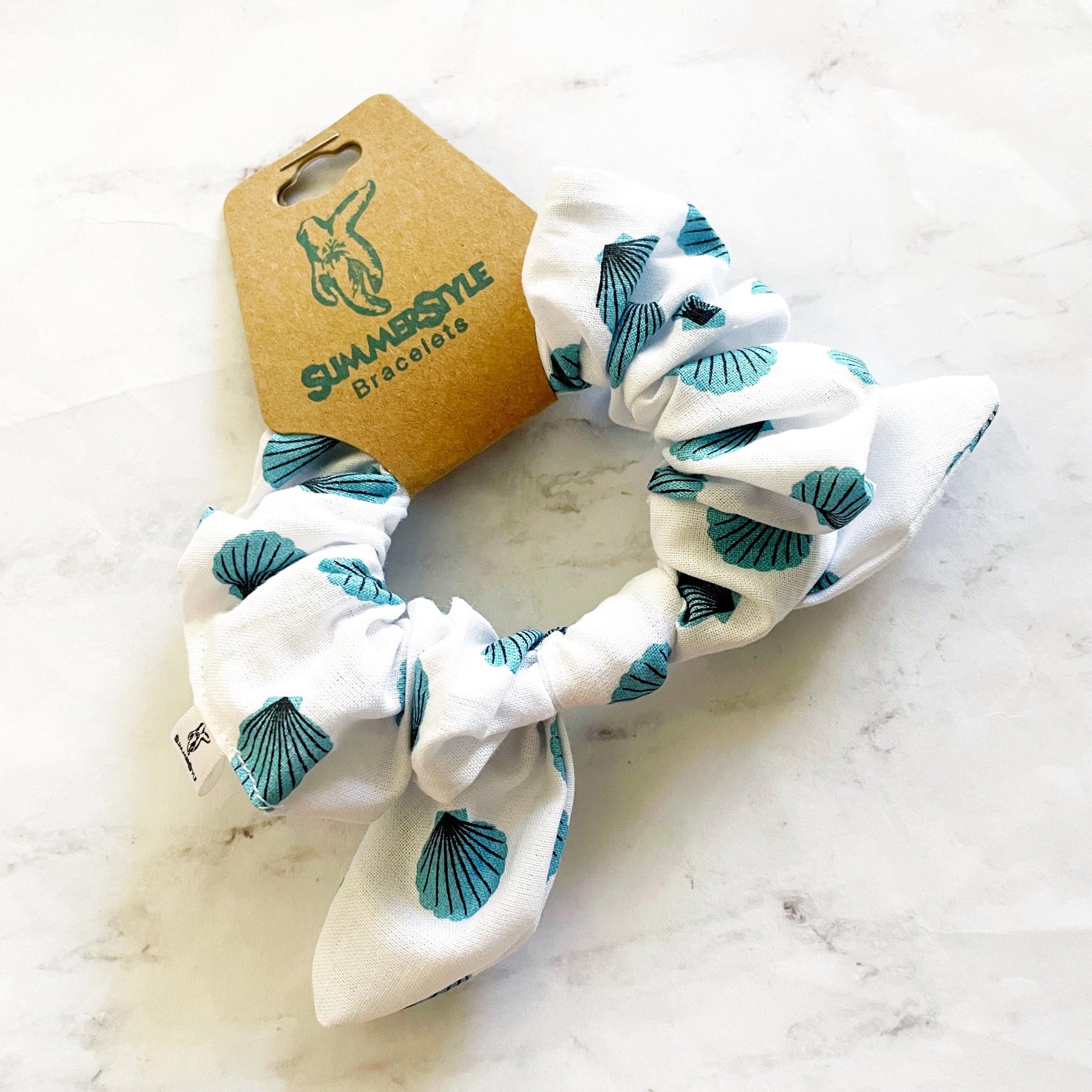 Bold Blue Seashell Bow Scrunchie, Seashell Gift, Hair Accessories, SummerStyle Bracelets