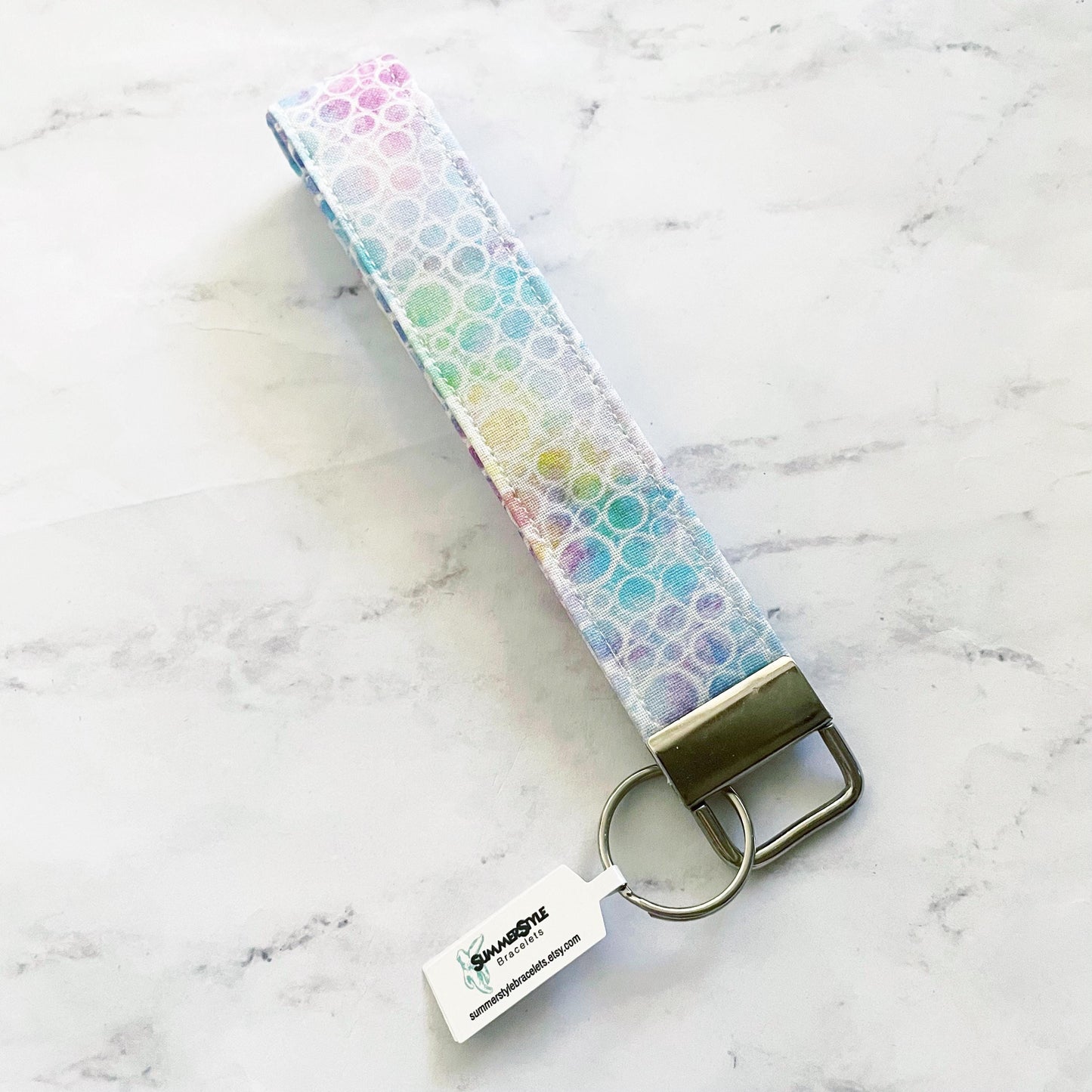 Pastel Bubbles Key Fob Wristlet, 6.5in Wristlet Lanyard, Keychain Wristlet, Handmade Lanyard, SummerStyle Bracelets