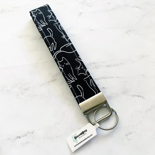 Black Cat Key Fob Wristlet, 6.5in Wristlet Lanyard, Keychain Wristlet, Handmade Lanyard, SummerStyle Bracelets